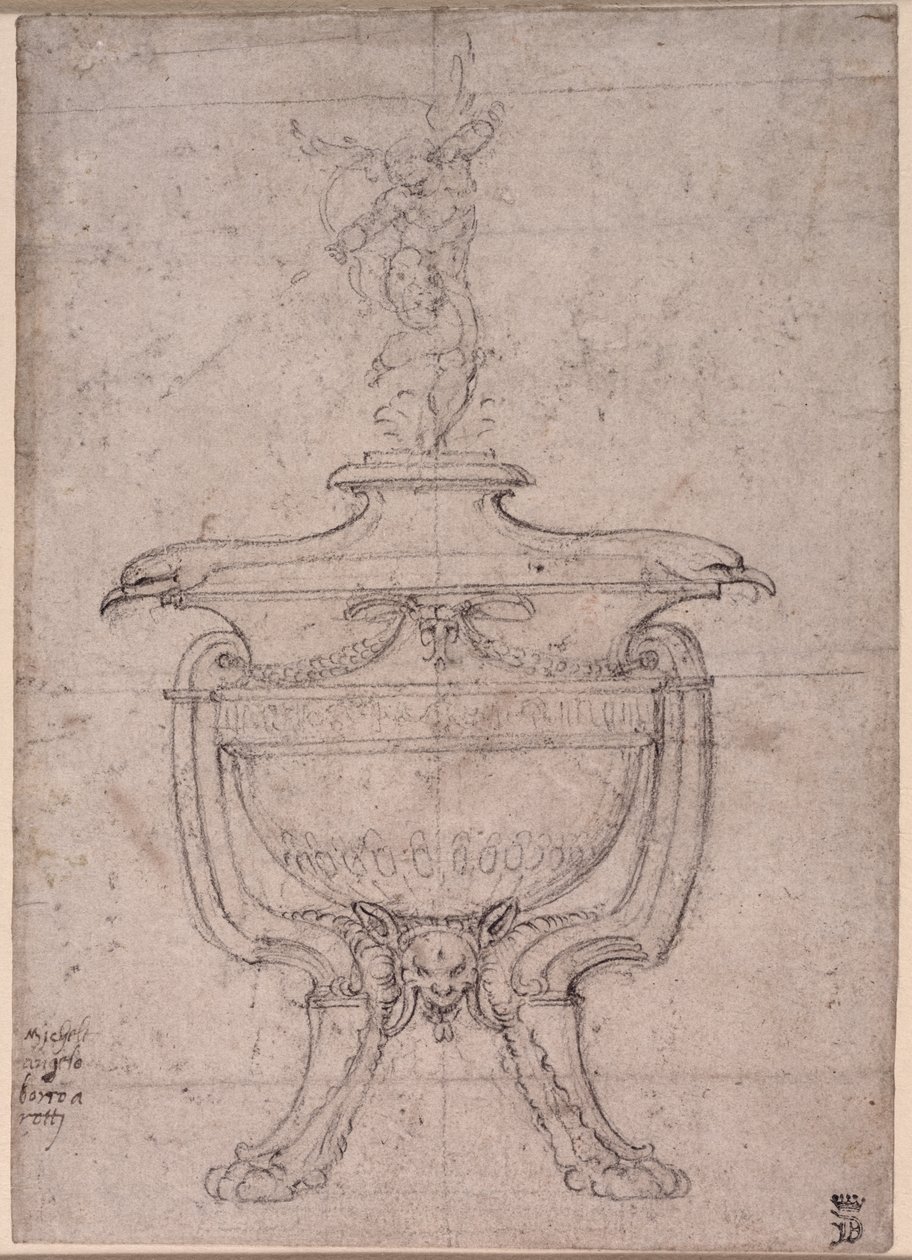 Studie av en dekorativ urne (penn og blekk på papir) av Michelangelo Buonarroti