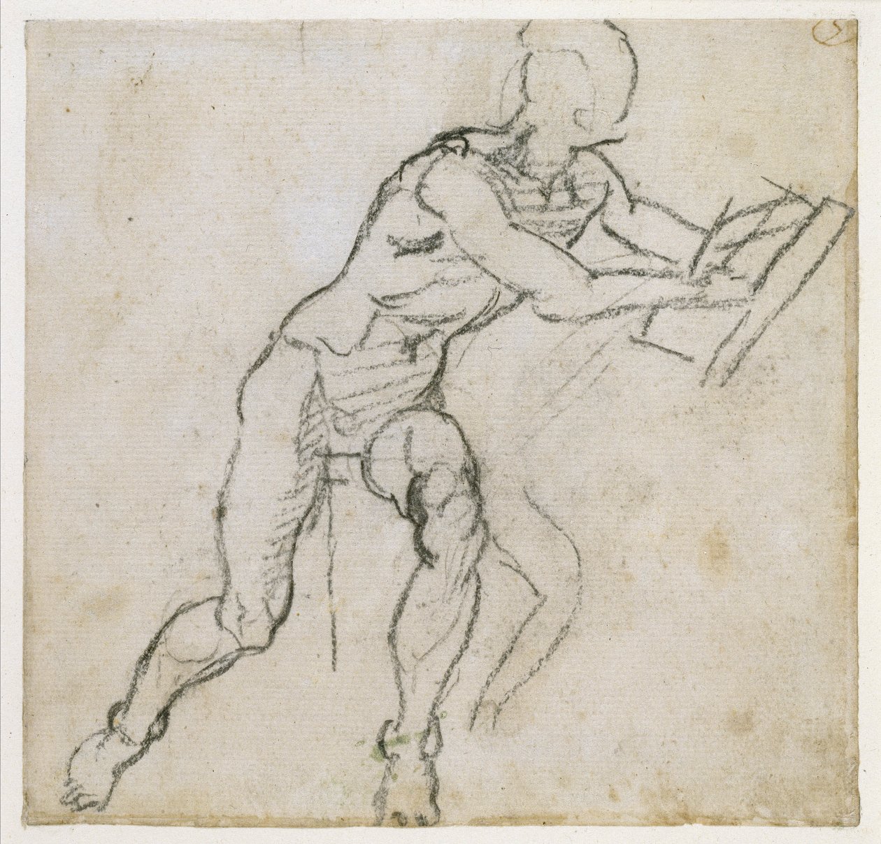 Studie av en sittende naken mann, ca. 1511 (svart kritt på papir) av Michelangelo Buonarroti