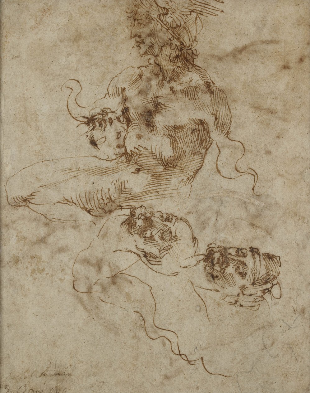 Studie av en sittende ung mann, med hodestudier, ca. 1502 av Michelangelo Buonarroti