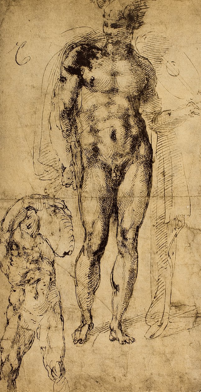 Studie av nakenbilder; tegning av Michelangelo. Louvre, Paris av Michelangelo Buonarroti