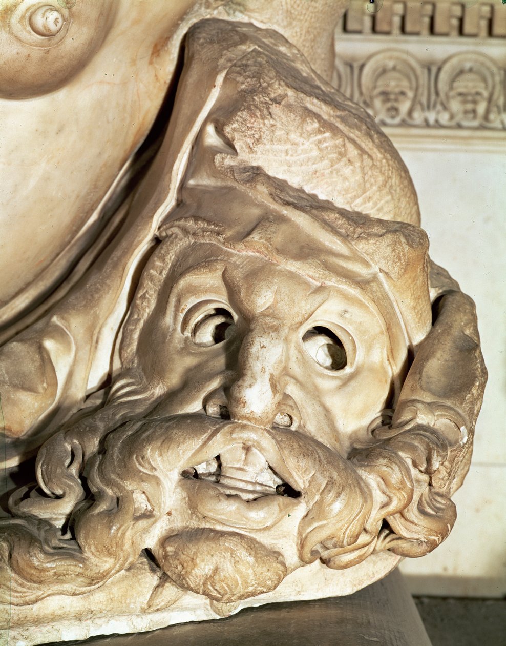 Graven til Giuliano de Medici 1478-1516 detalj av den tragiske masken under nattens arm, 1520-34 marmor av Michelangelo Buonarroti