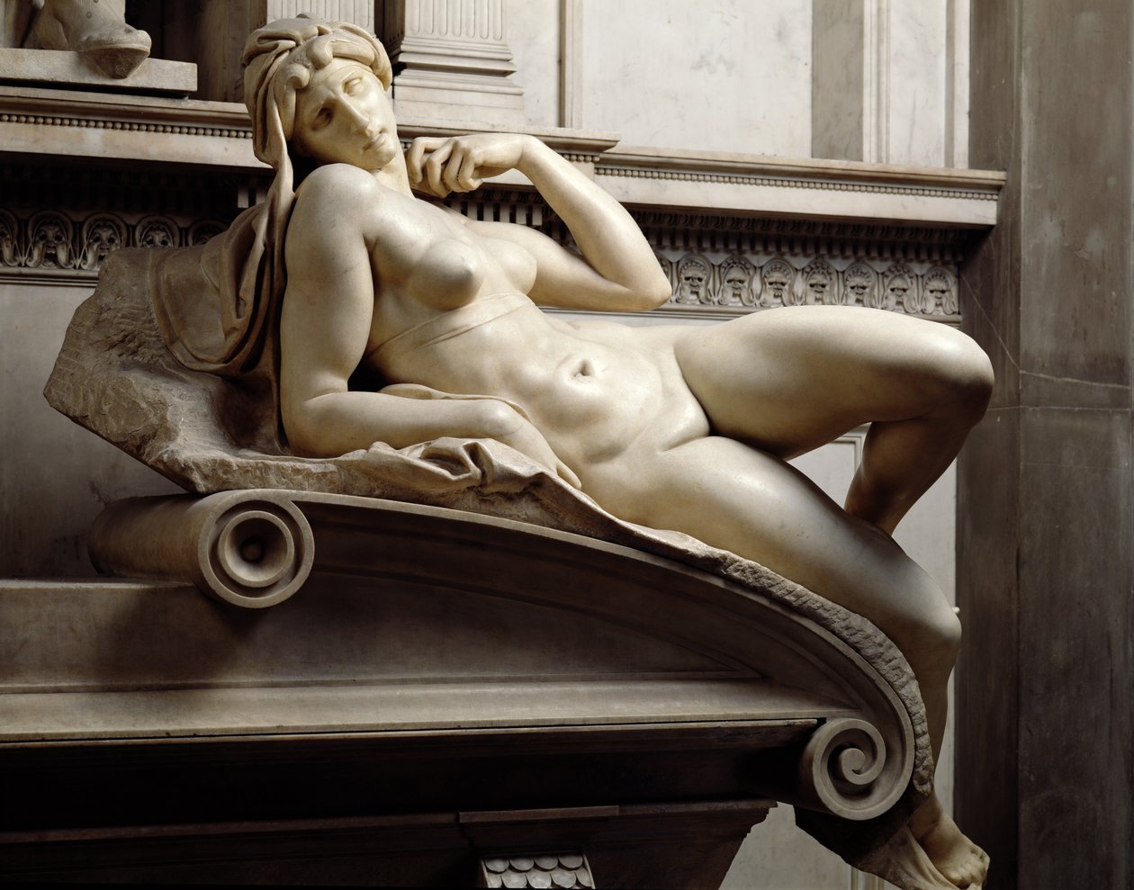 Graven til Lorenzo de Medici 1449-92 detalj av Dawn, 1520-24 marmor av Michelangelo Buonarroti