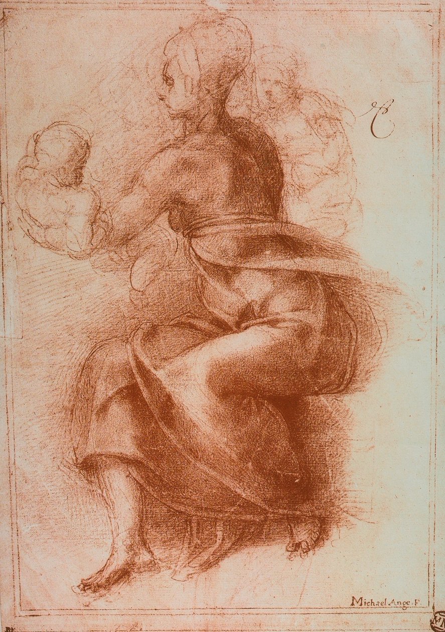 Jomfruen og barnet; tegning av Michelangelo. Louvre, Paris av Michelangelo Buonarroti