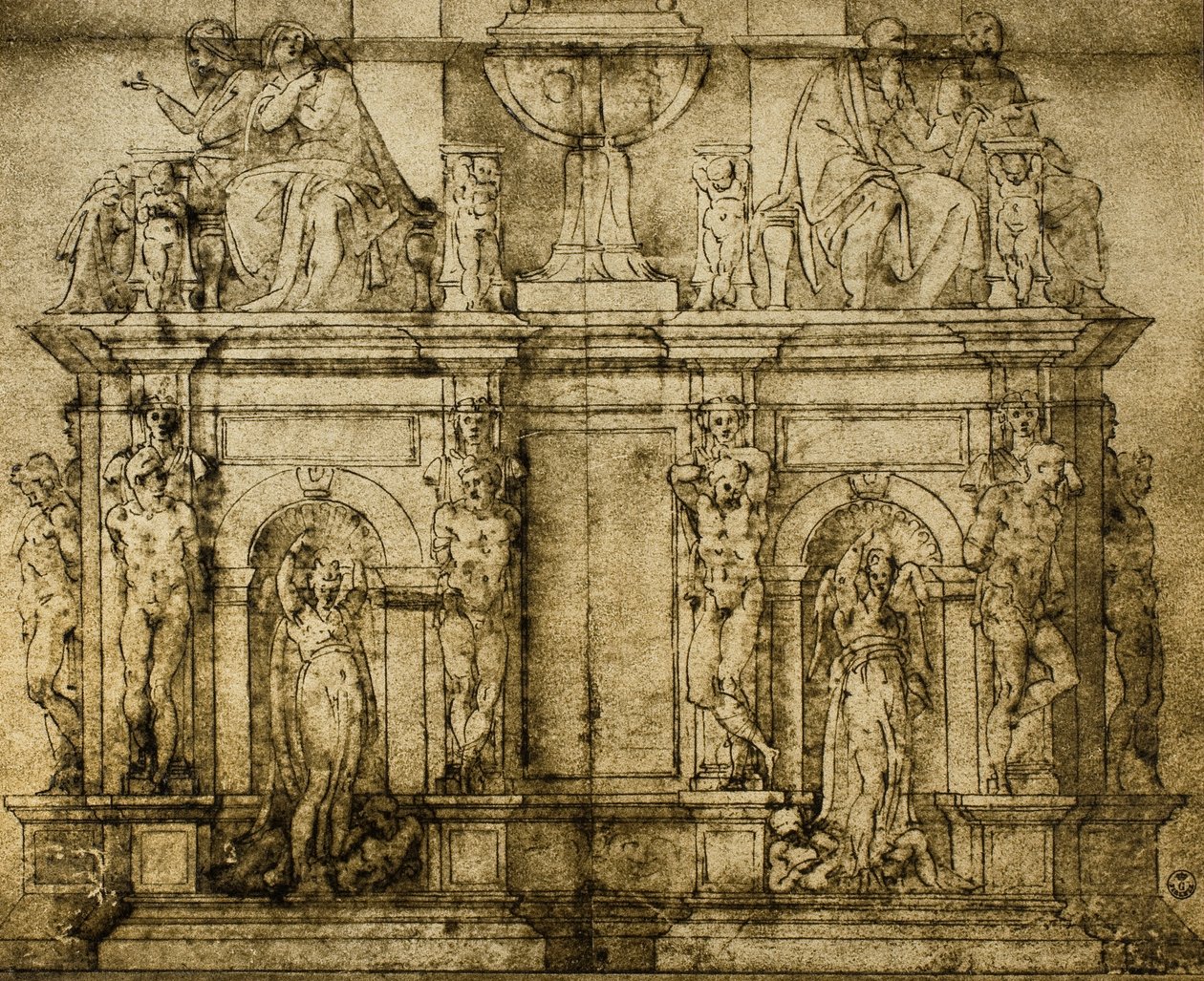 Graven til pave Julius II, forberedende tegning av Michelangelo, Cabinet of Drawings and Prints, Uffizi Gallery, Firenze av Michelangelo Buonarroti