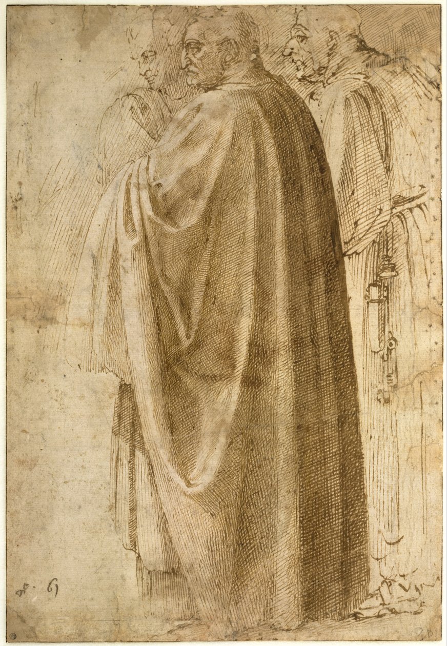 Tre stående menn i vid kappe av Michelangelo Buonarroti