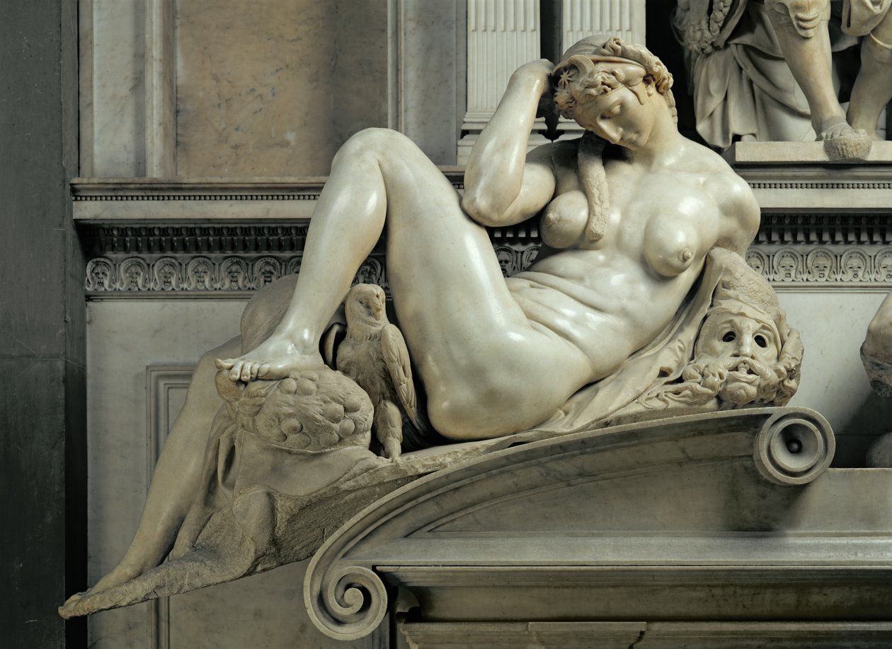 Graven til Giuliano de Medici, detalj av natten, 1520-33 marmor av Michelangelo Buonarroti