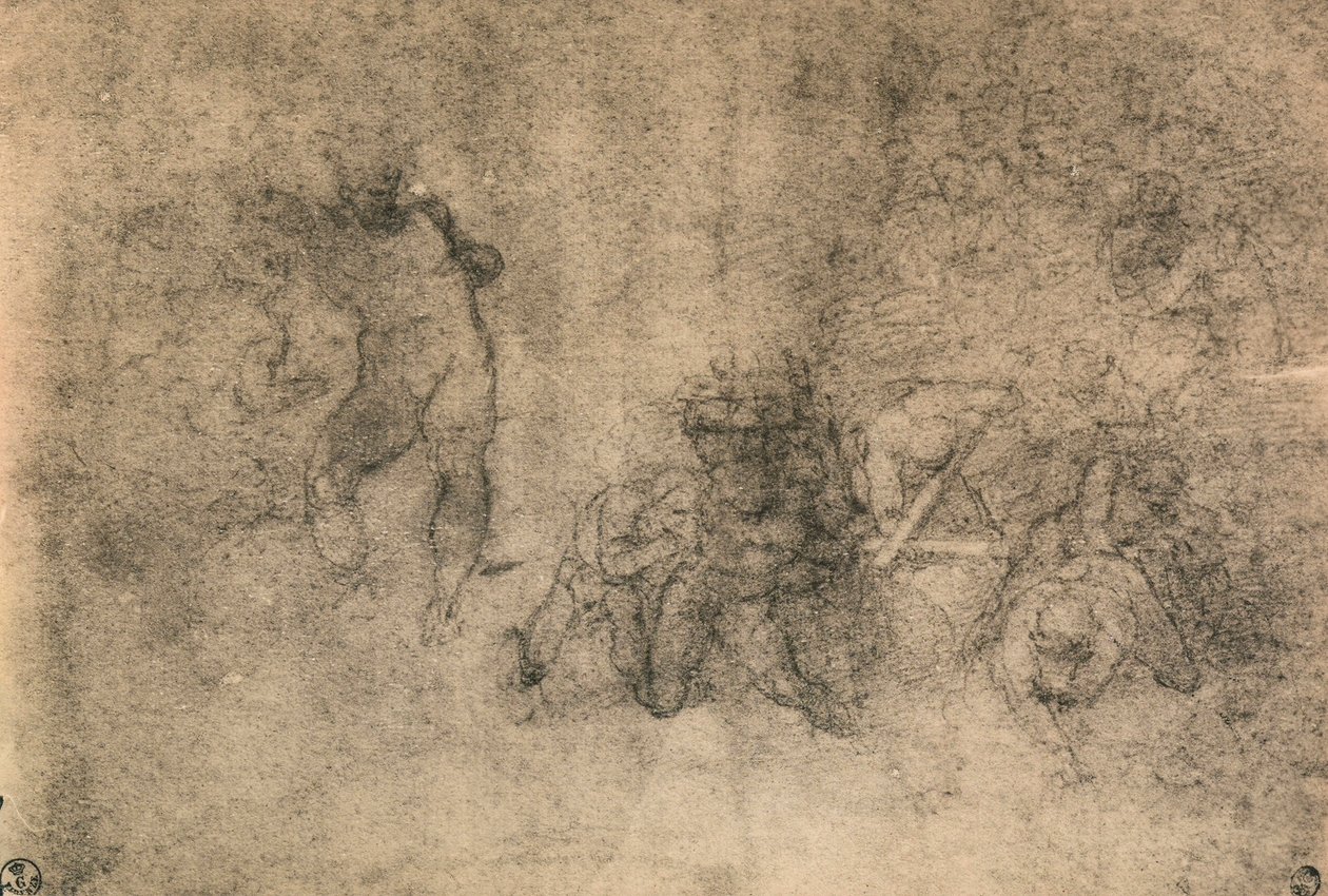 Ulike studier av en mannlig naken, Michelangelo. Cabinet of Drawings and Prints, Uffizi Gallery, Firenze av Michelangelo Buonarroti