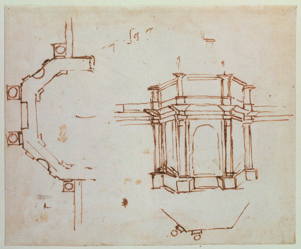 W.24r Arkitektonisk skisse (penn og blekk) av Michelangelo Buonarroti