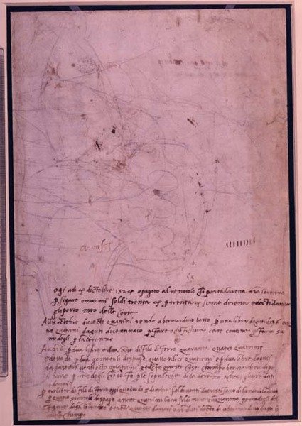 W.31 Side fra en skissebok, med manus (blekk på papir) av Michelangelo Buonarroti