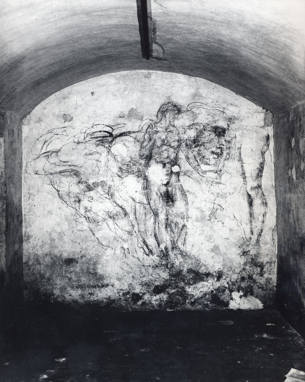 Veggtegning av figurer, ca. 1530 (kull på gips) av Michelangelo Buonarroti