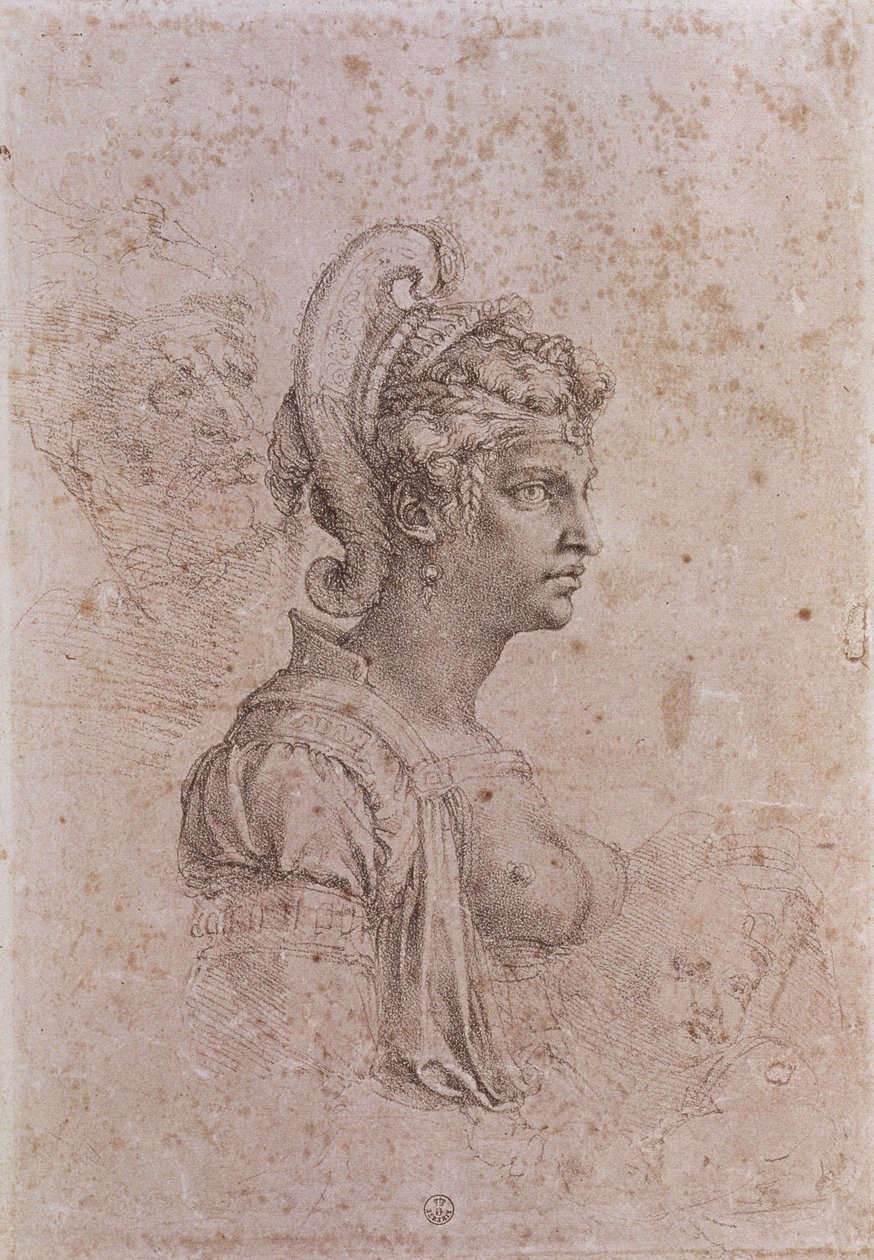 Zenobia, dronning av Palmyra, Syria (3. århundre e.Kr.) (kull på papir) av Michelangelo Buonarroti