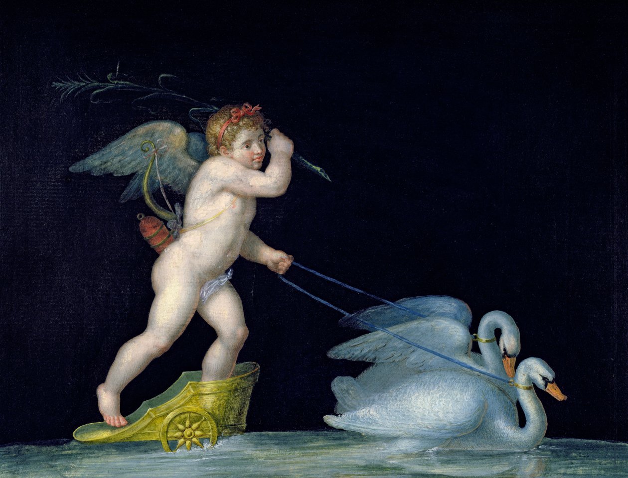 Amor ledes av et par svaner av Michelangelo Maestri