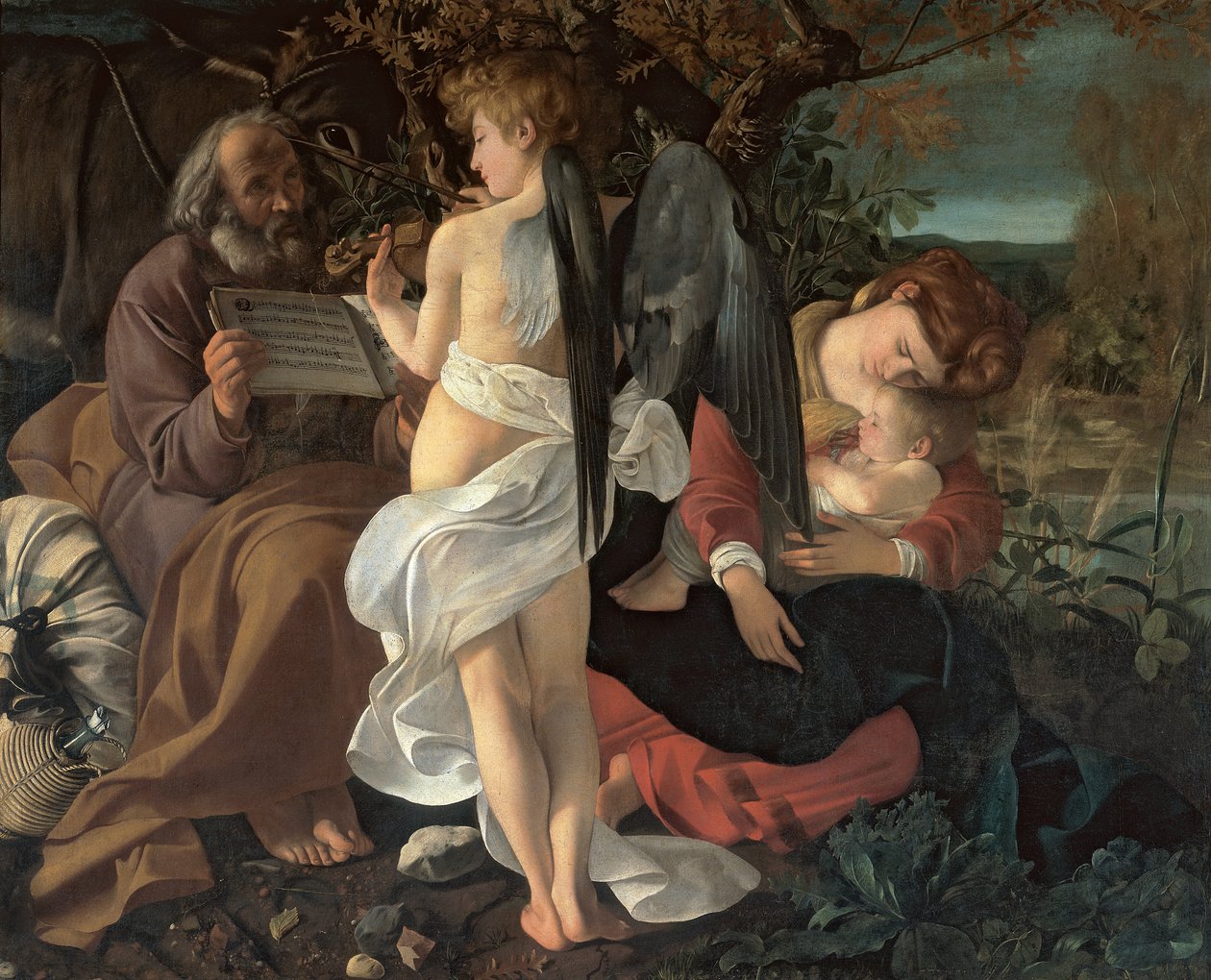 Hvil på flukten til Egypt, ca. 1603 av Michelangelo Merisi Caravaggio