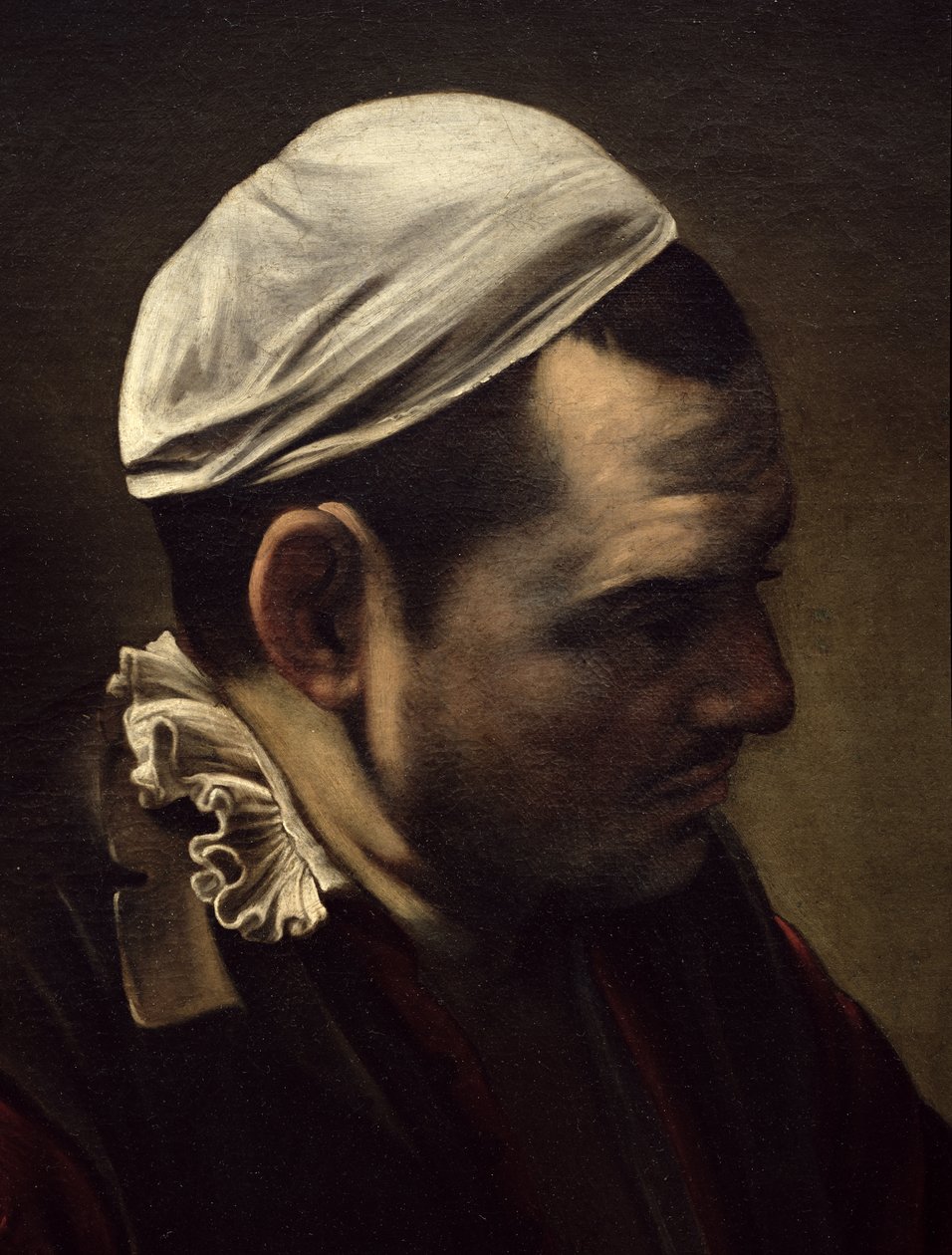 Nattverden i Emmaus, 1601 (olje og tempera på lerret) (detalj av 928) av Michelangelo Merisi Caravaggio