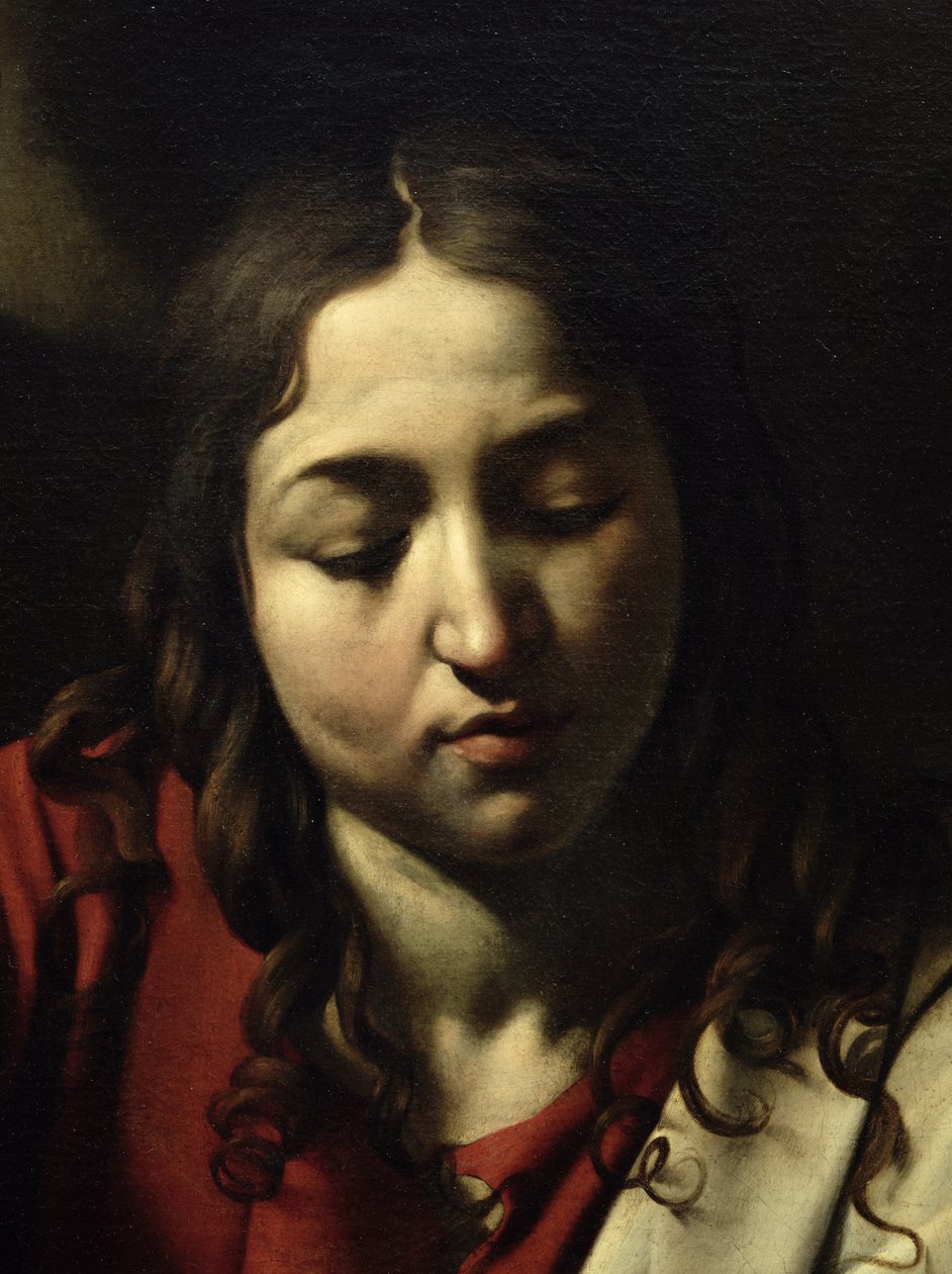 Nattverden i Emmaus, 1601 (olje og tempera på lerret) (detalj av 928) av Michelangelo Merisi Caravaggio
