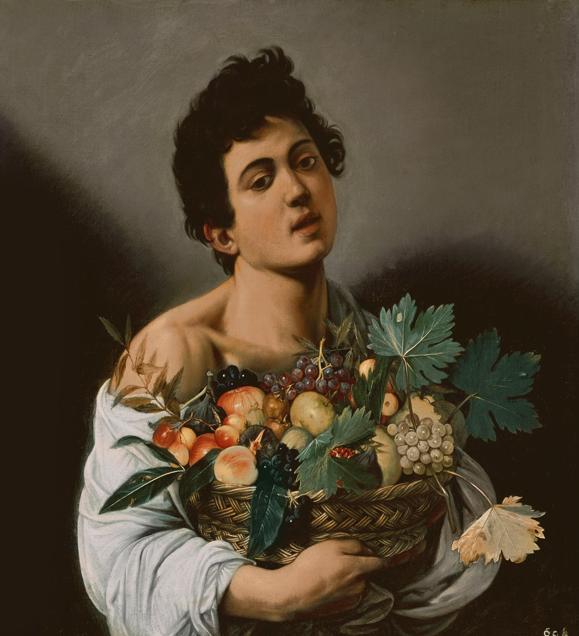 Ungdom med fruktkurv, 1594 (detalj av 104940) av Michelangelo Merisi Caravaggio