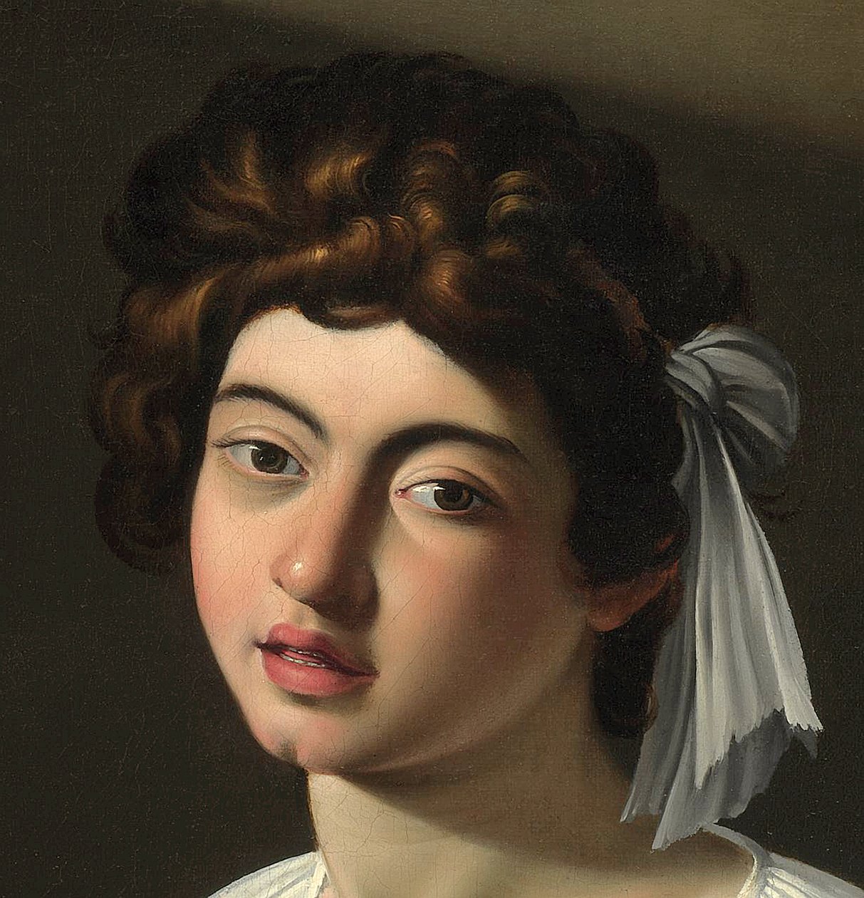 Lutespilleren, ca. 1595, detalj av Michelangelo Merisi Caravaggio