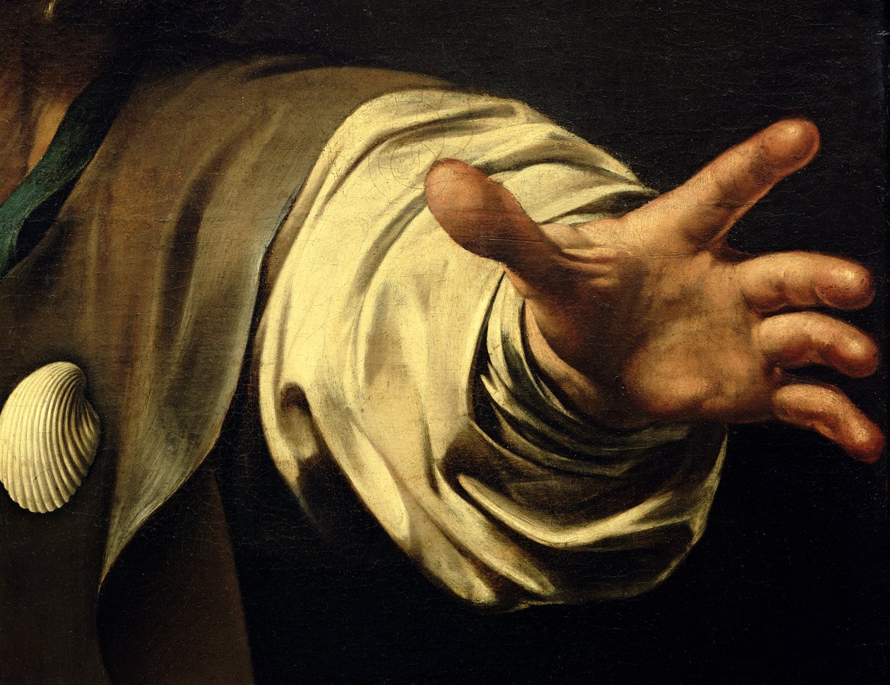 Nattverden i Emmaus, 1601 olje og tempera på lerret detalj av 928 av Michelangelo Merisi Caravaggio