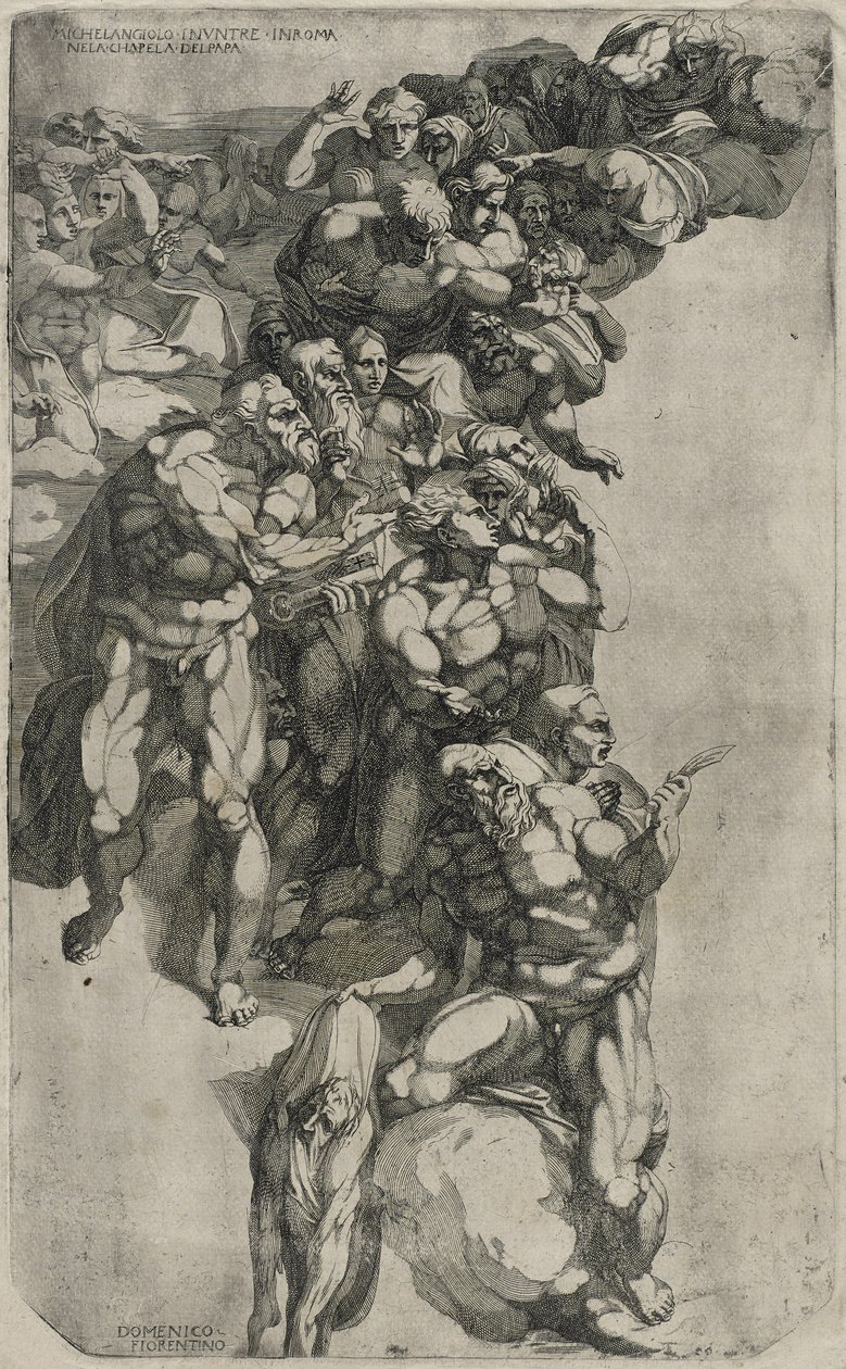Gruppe fra Michelangelos Last Judgment, gravert av Domenico del Barbiere, 1540-50 av Michelangelo after Buonarroti