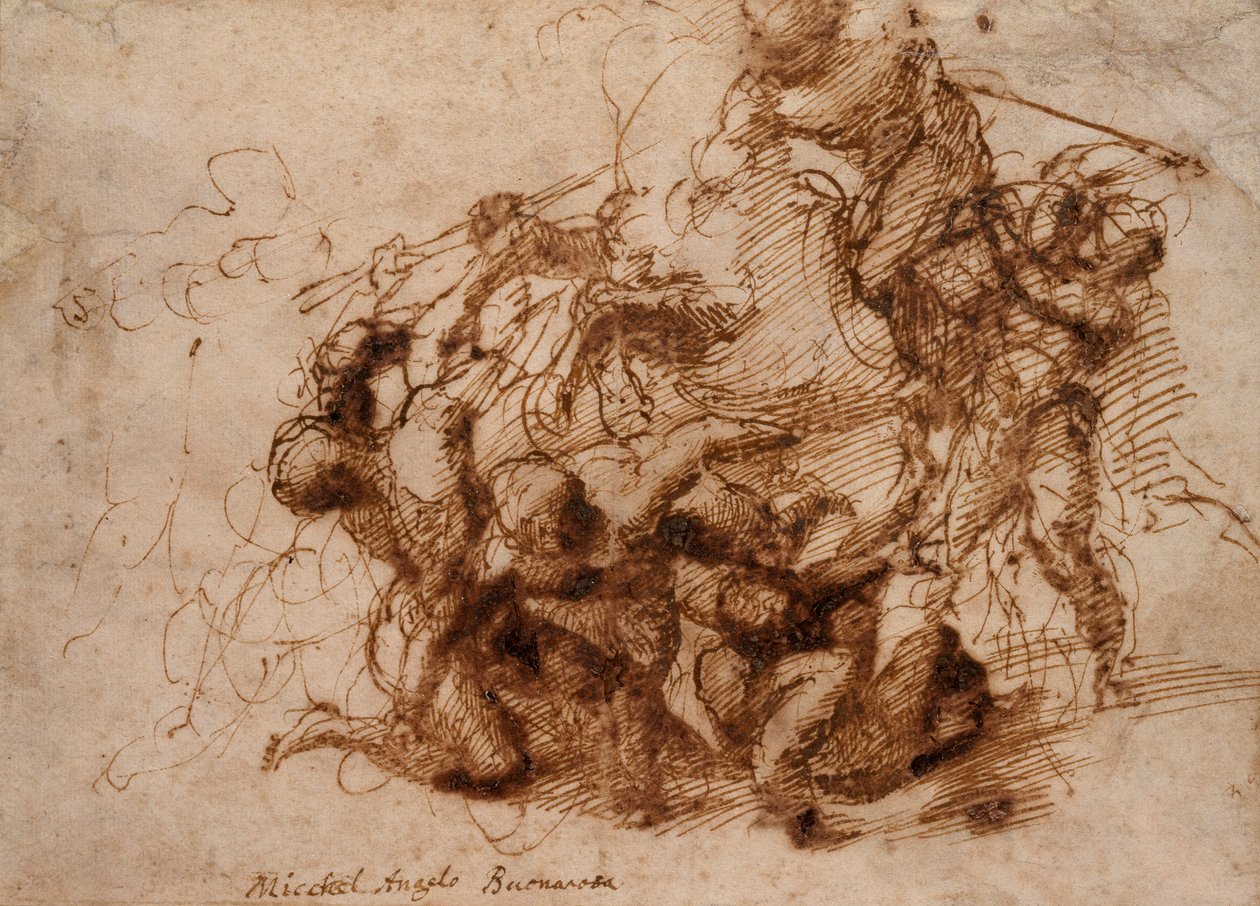 En kampscene, tidlig på 1500-tallet. av Michelangelo Buonarroti