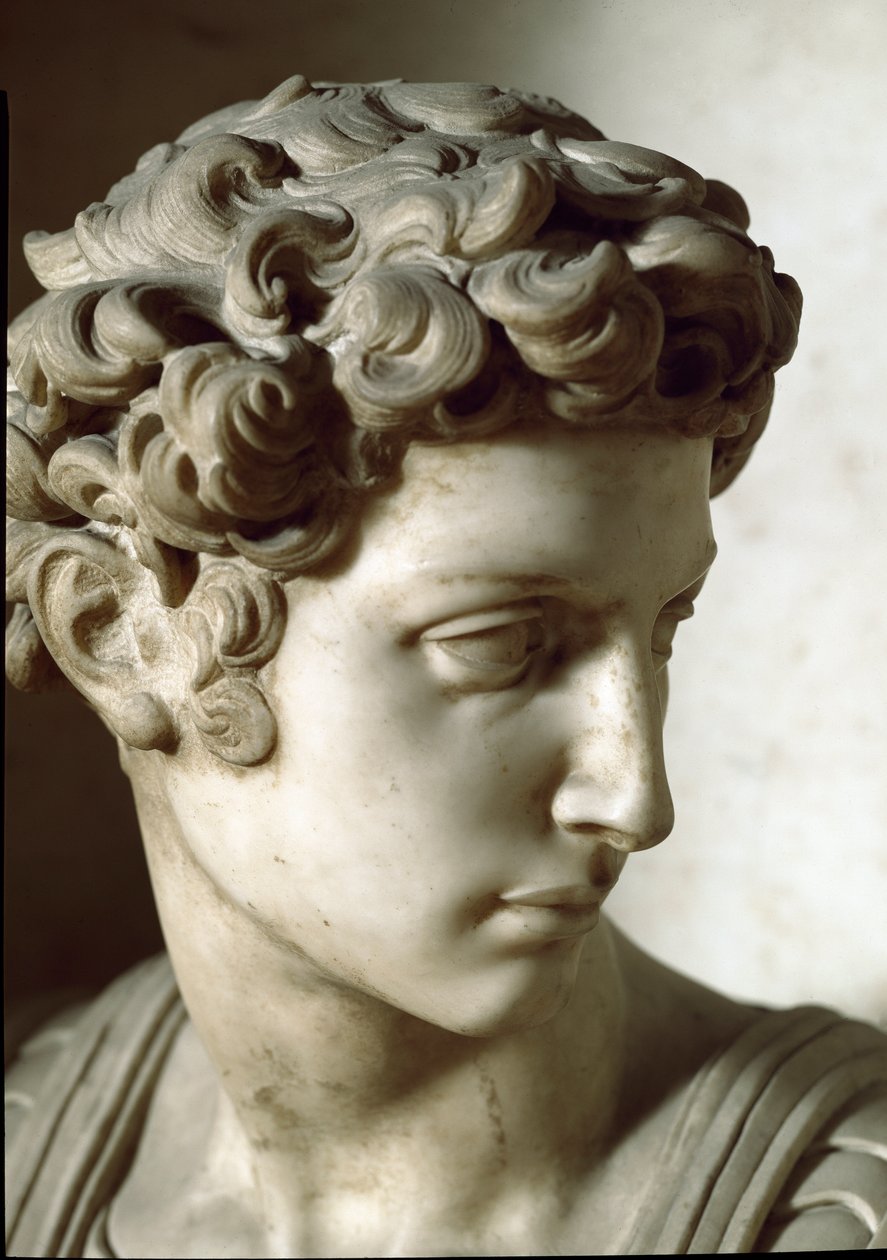 Allegori om dag og natt: detalj om den avdøde. Mausoleet til Giuliano de Medici. Marmor skulptur av Michelangelo Buonarroti