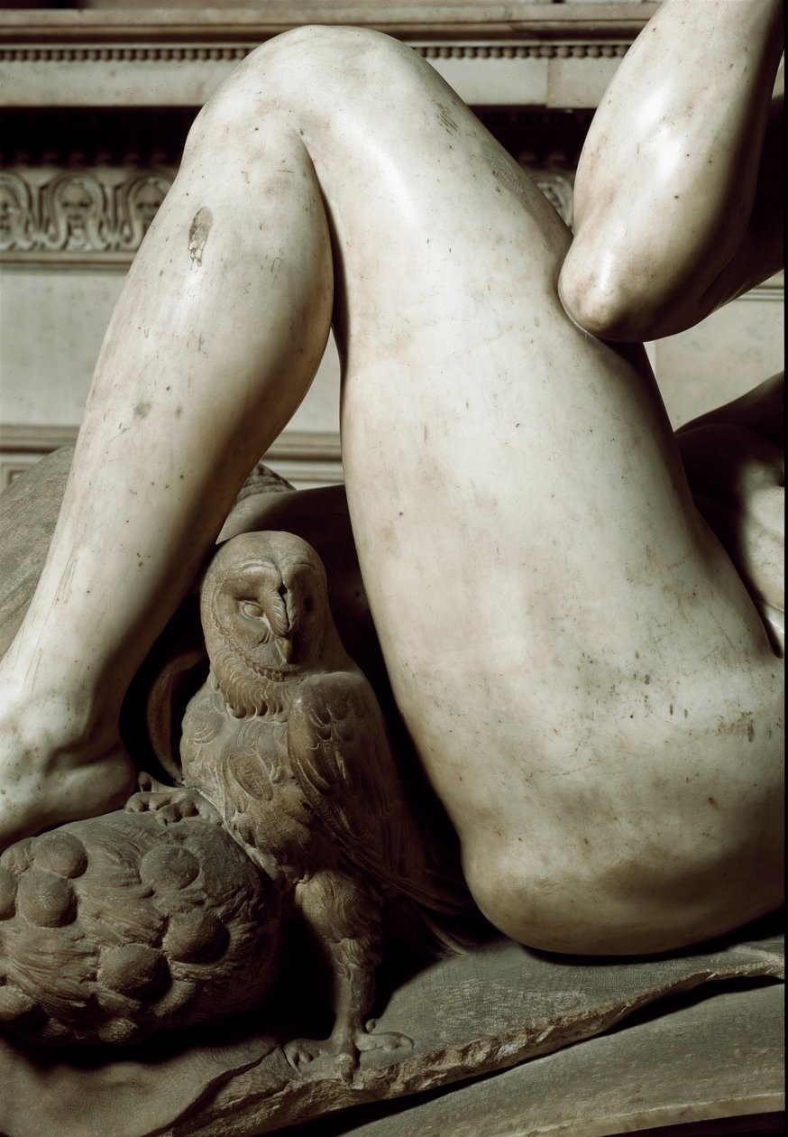 Allegori om dag og natt: detalj om natten. Mausoleet til Giuliano de Medici. Marmor skulptur av Michelangelo Buonarroti