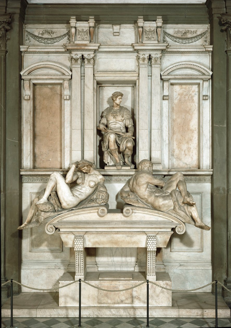Allegory of Day and Night, mausoleet til Giuliano de Medici. Marmor skulptur av Michelangelo Buonarroti