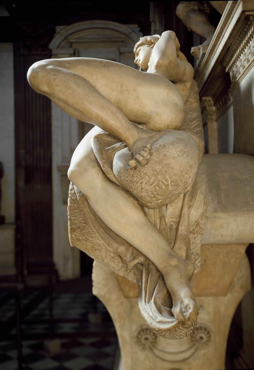 Allegori av Aurora. Graven til Laurent II av Medicis. Marmorskulptur 1531 av Michelangelo Buonarroti