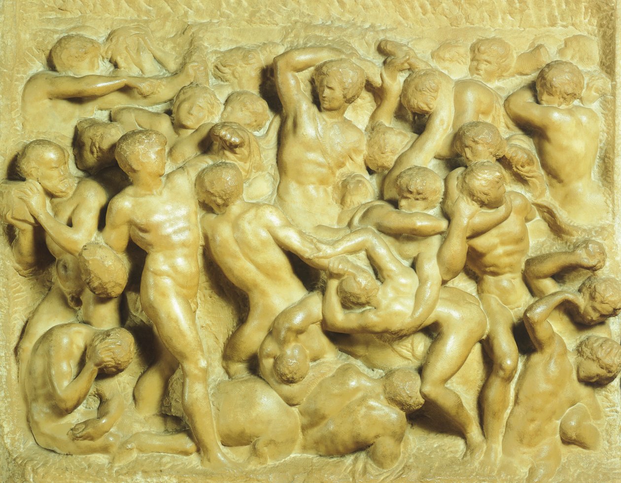 Battle of Lapiths against Centaurs av Michelangelo (1475-1564), marmor, 80 5x88 cm av Michelangelo Buonarroti