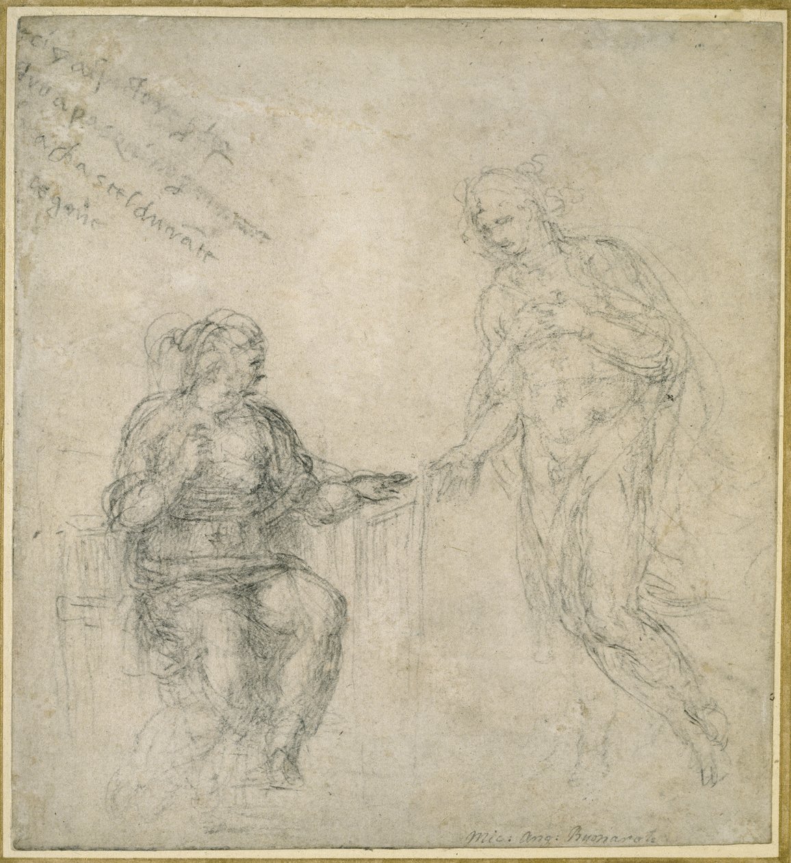 Kristus tar farvel med sin mor etter oppstandelsen (svart kritt på off-white papir) av Michelangelo Buonarroti