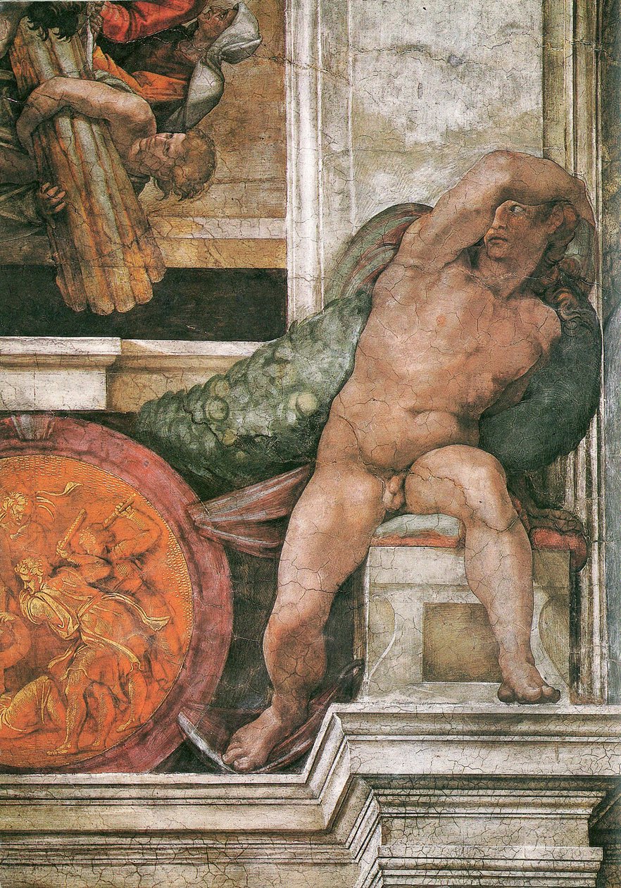 Detalj av taket i det sixtinske kapell i Vatikanet, 1508-1512 av Michelangelo Buonarroti