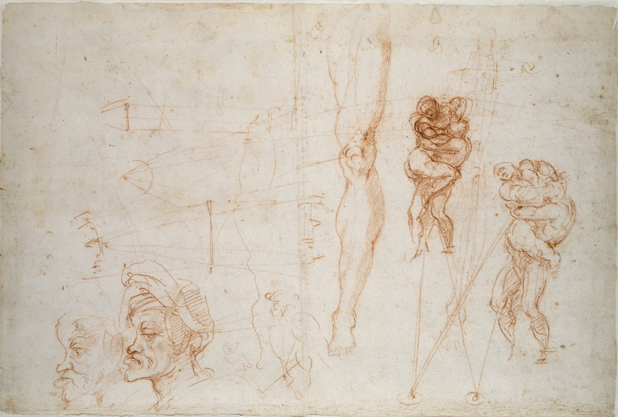 Hercules og Antaeus og andre studier, 1500-tallet av Michelangelo Buonarroti