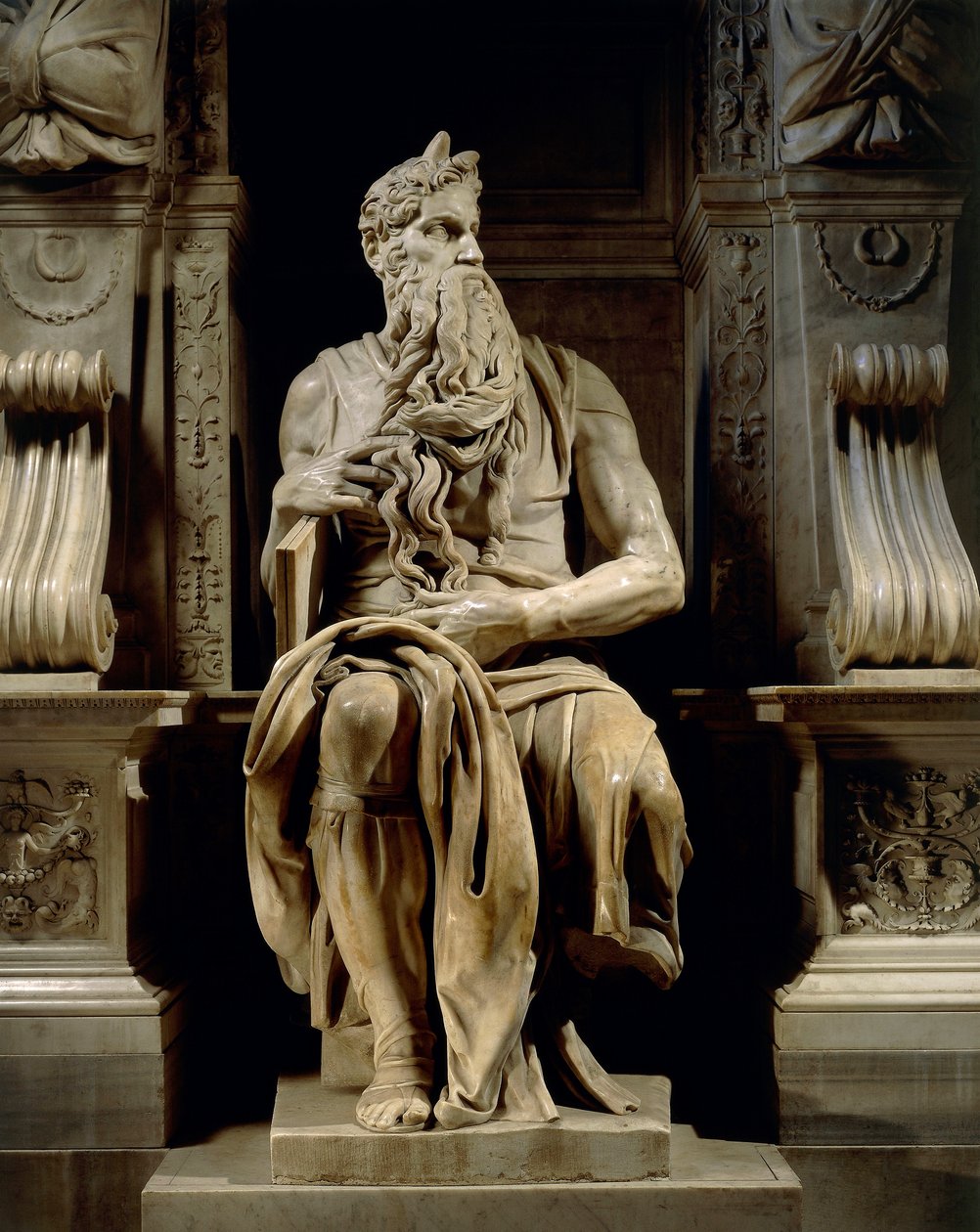 Italia, Roma, Basilica of St. Peter, Moses, detalj fra Tomb of Julius II, ca. 1515, av Michelangelo (1475-1564) av Michelangelo Buonarroti