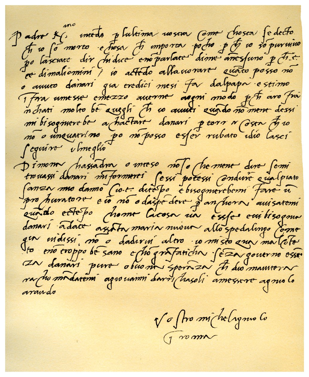 Brev fra Michelangelo Buonarroti til sin far, juni 1508. av Michelangelo Buonarroti
