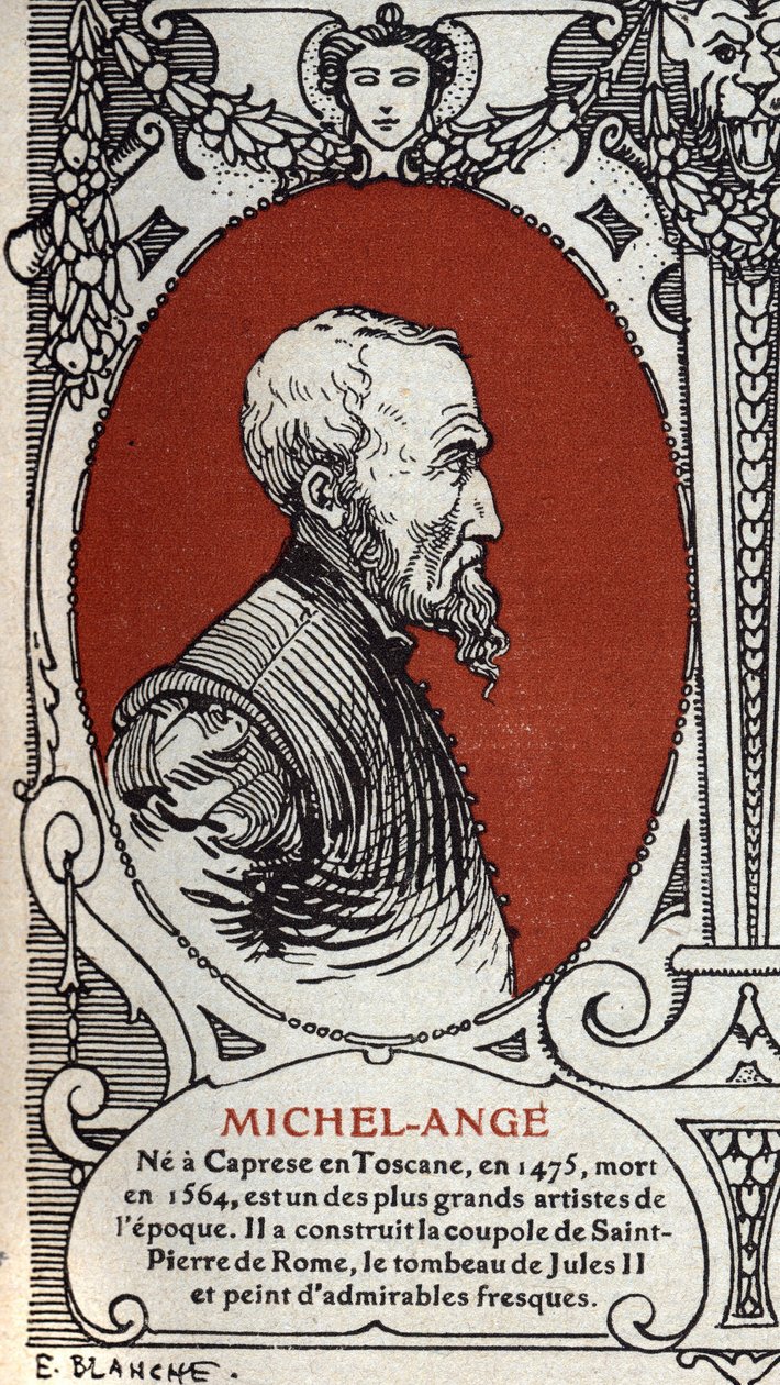 Portrett av den italienske renessansemaleren, Michelangelo Buonarroti dit Michel Ange (Michelangelo eller Michelangelo av Michelangelo Buonarroti