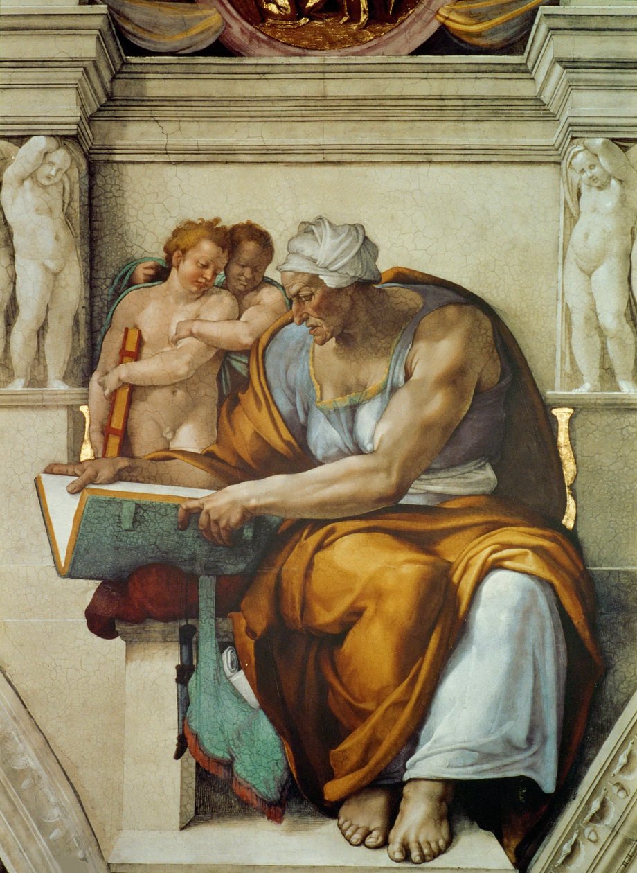 Profeter og sibyller: Cumaean Sibyl sixtinske kapells tak i Vatikanet, 1508-1512. av Michelangelo Buonarroti