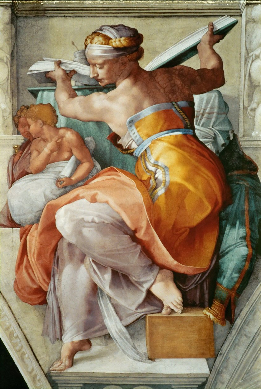 Profeter og sibyller: Libyan Sibyl sixtinske kapells tak i Vatikanet, 1508-1512. av Michelangelo Buonarroti