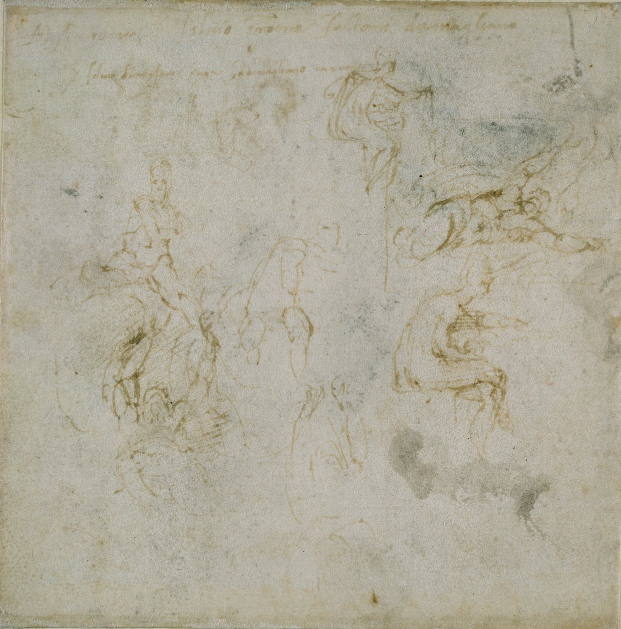 Recto: Åtte figurstudier. Verso: Figurstudie, c1490-1560. av Michelangelo Buonarroti