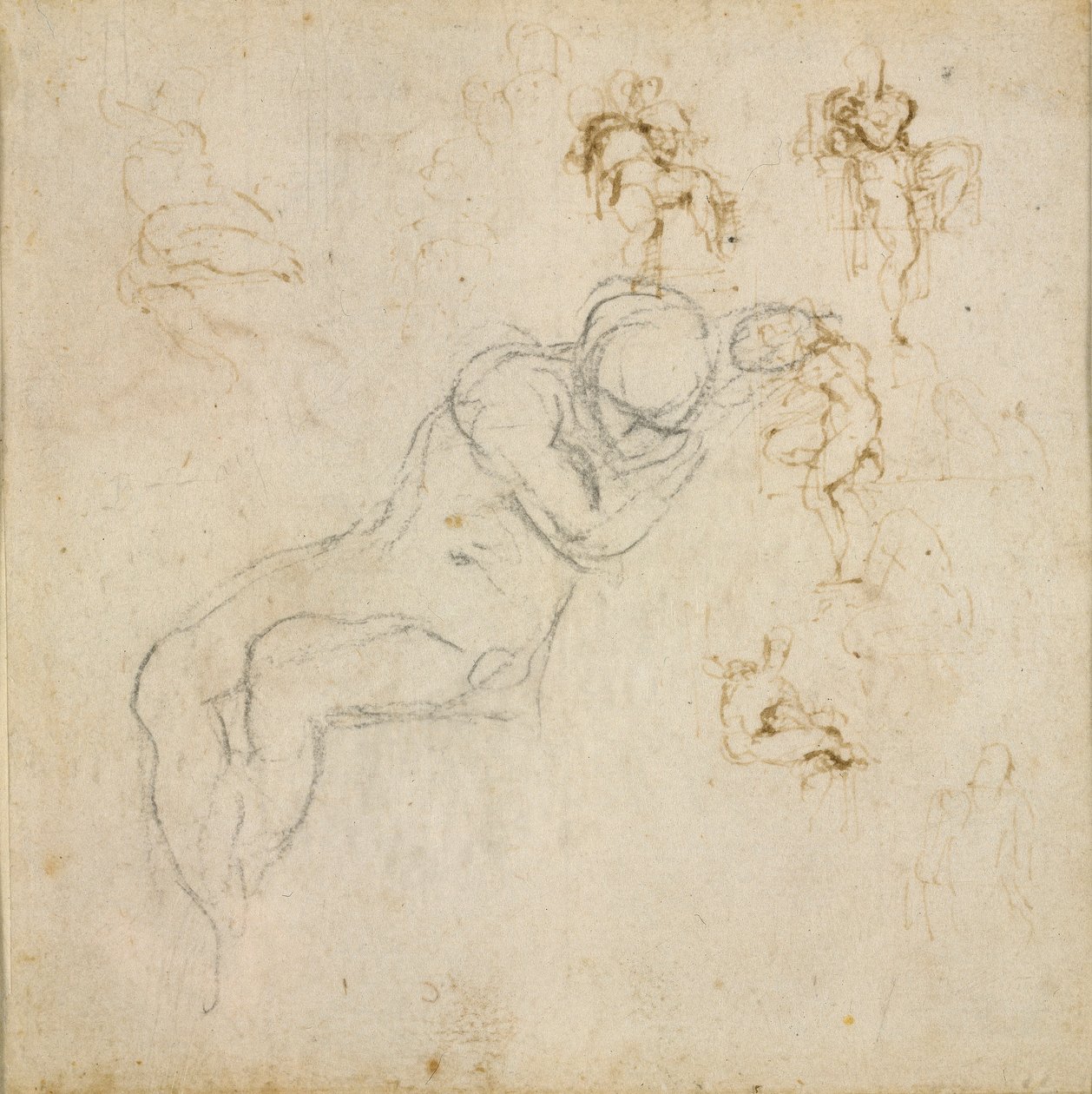 Recto: Eight Figure Studies. Verso: Figure Study, c1490-1560   1165221   no       norwegian Successfully Translated  Original: Rotterne Translat: Rotterne 1269726 no norwegian Successfully Translated Original: Vier geiten Pictura (series title on object) T av Michelangelo Buonarroti