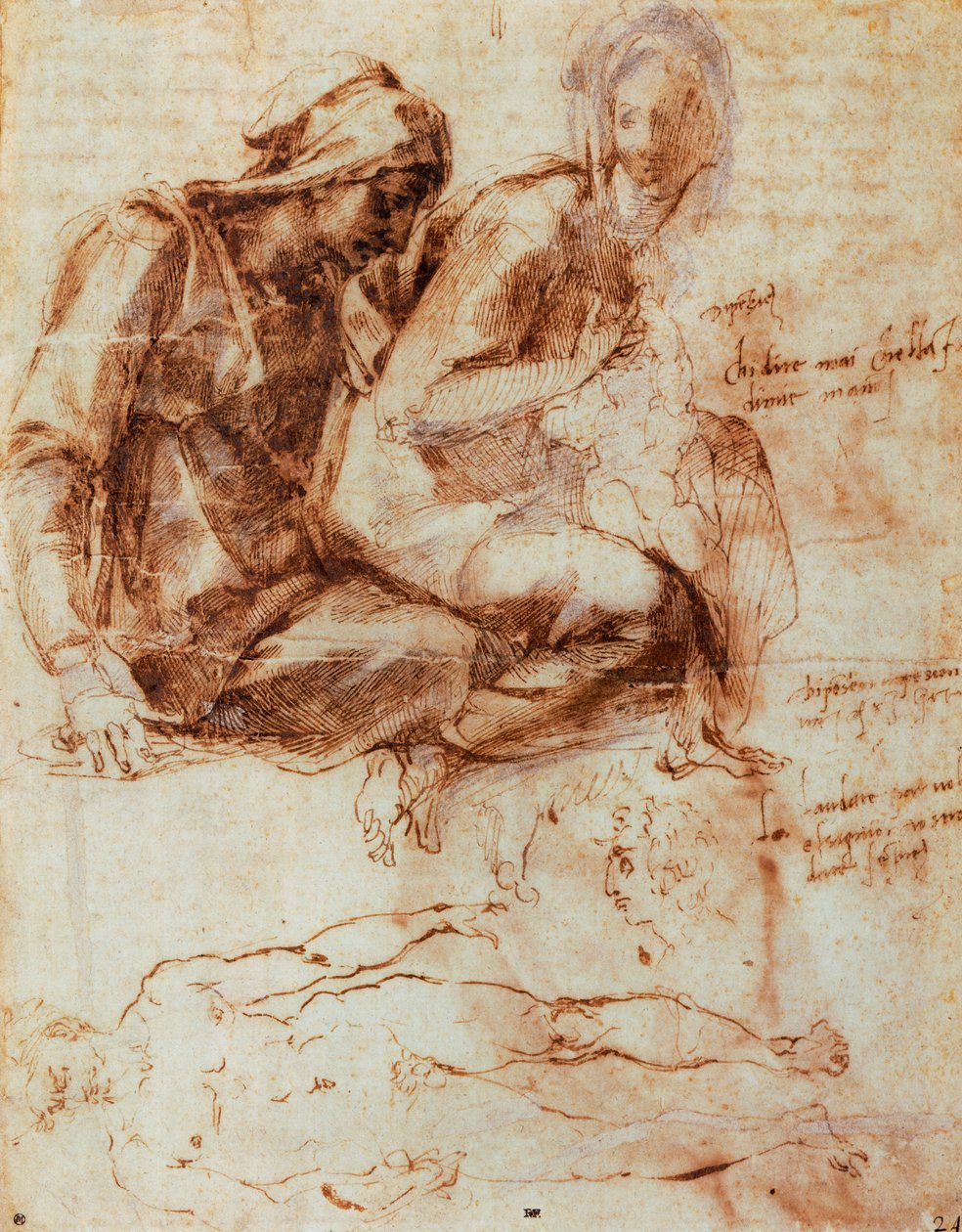 St Anne og Madonna med barn, av Michelangelo (1475-1564), tegning av Michelangelo Buonarroti