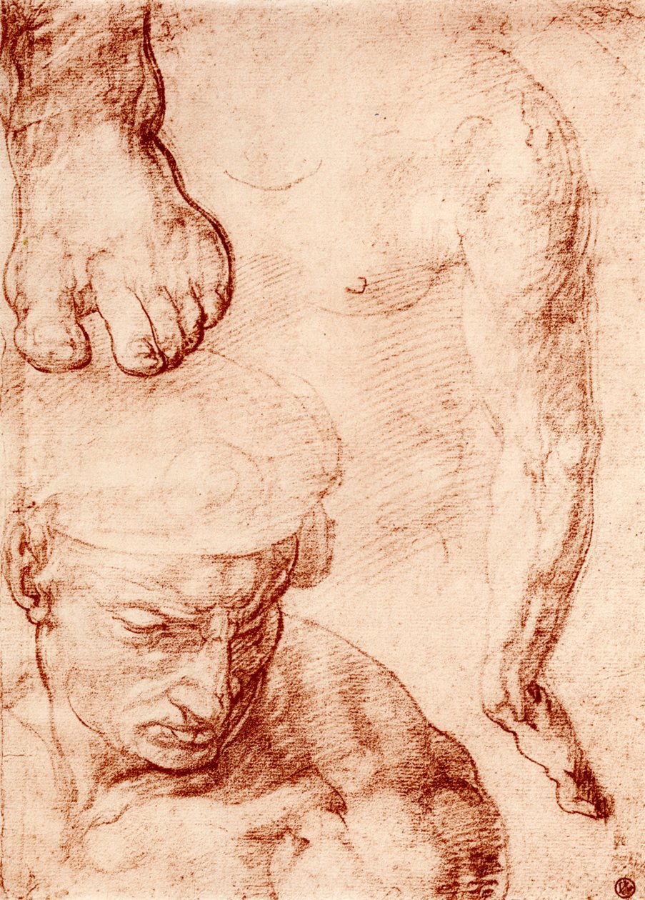 Studier for figuren til korsbæreren i den siste dommen, Det sixtinske kapell, Roma, 1913 av Michelangelo Buonarroti