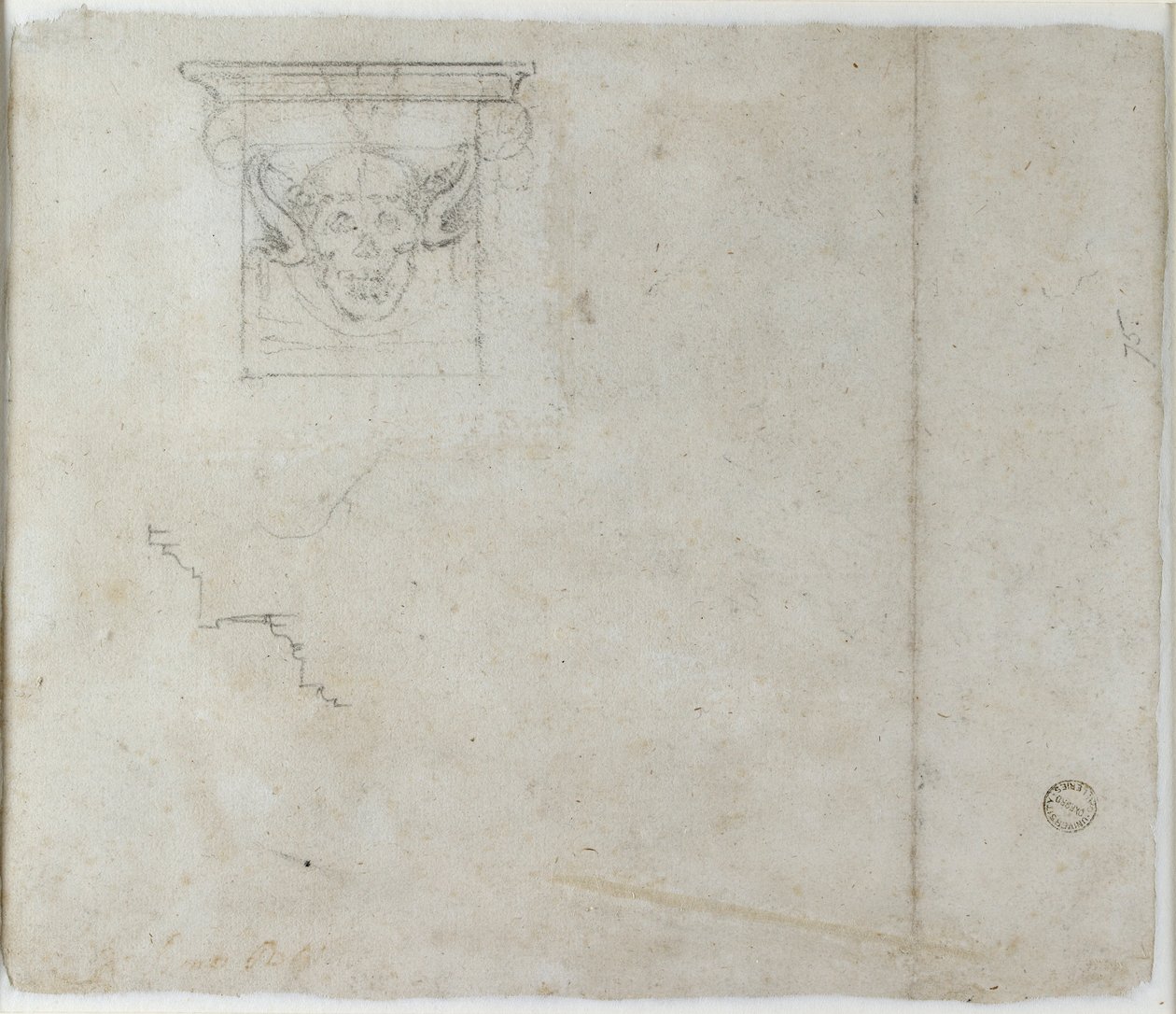 Studier av arkitektoniske detaljer og en grotesk maske, c1490-1560 av Michelangelo Buonarroti