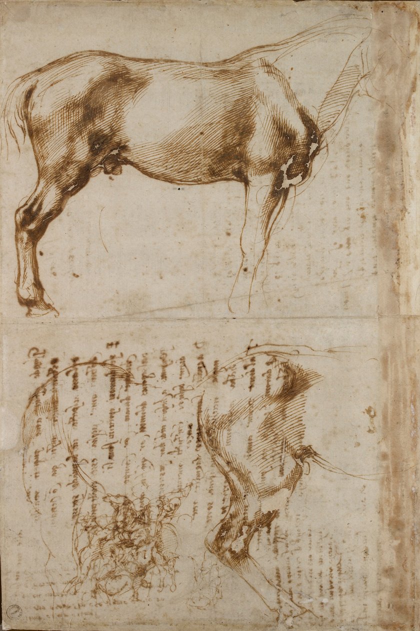 Studier av en hest og en rytter som angriper fotsoldater, tidlig på 1500-tallet av Michelangelo Buonarroti