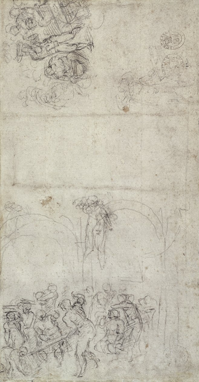 Studie for The Last Judgment (penn og blyant på papir) (verso) av Michelangelo Buonarroti