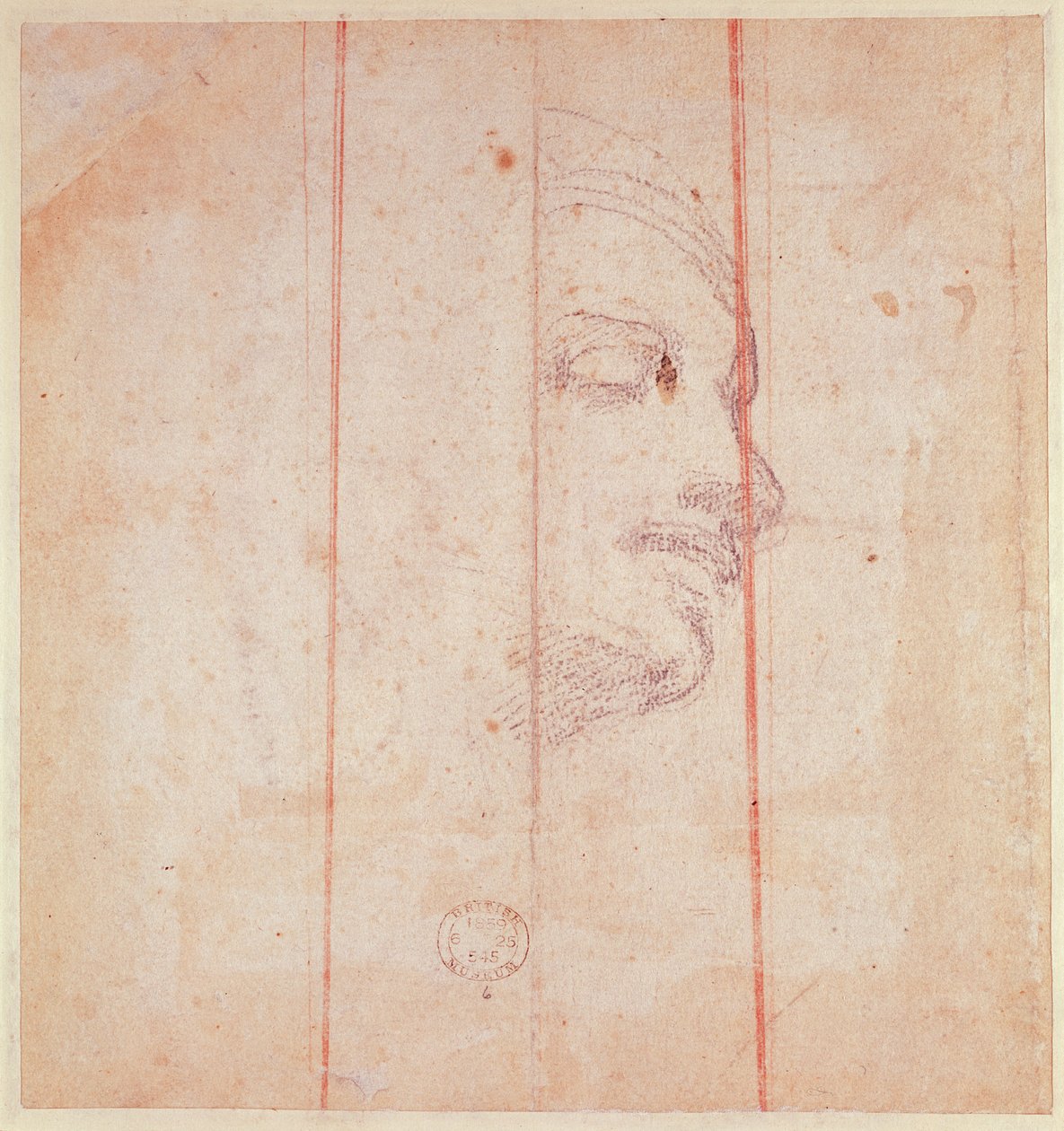 Studie for lederen av den libyske sibylen (svart kritt på papir) (verso) av Michelangelo Buonarroti