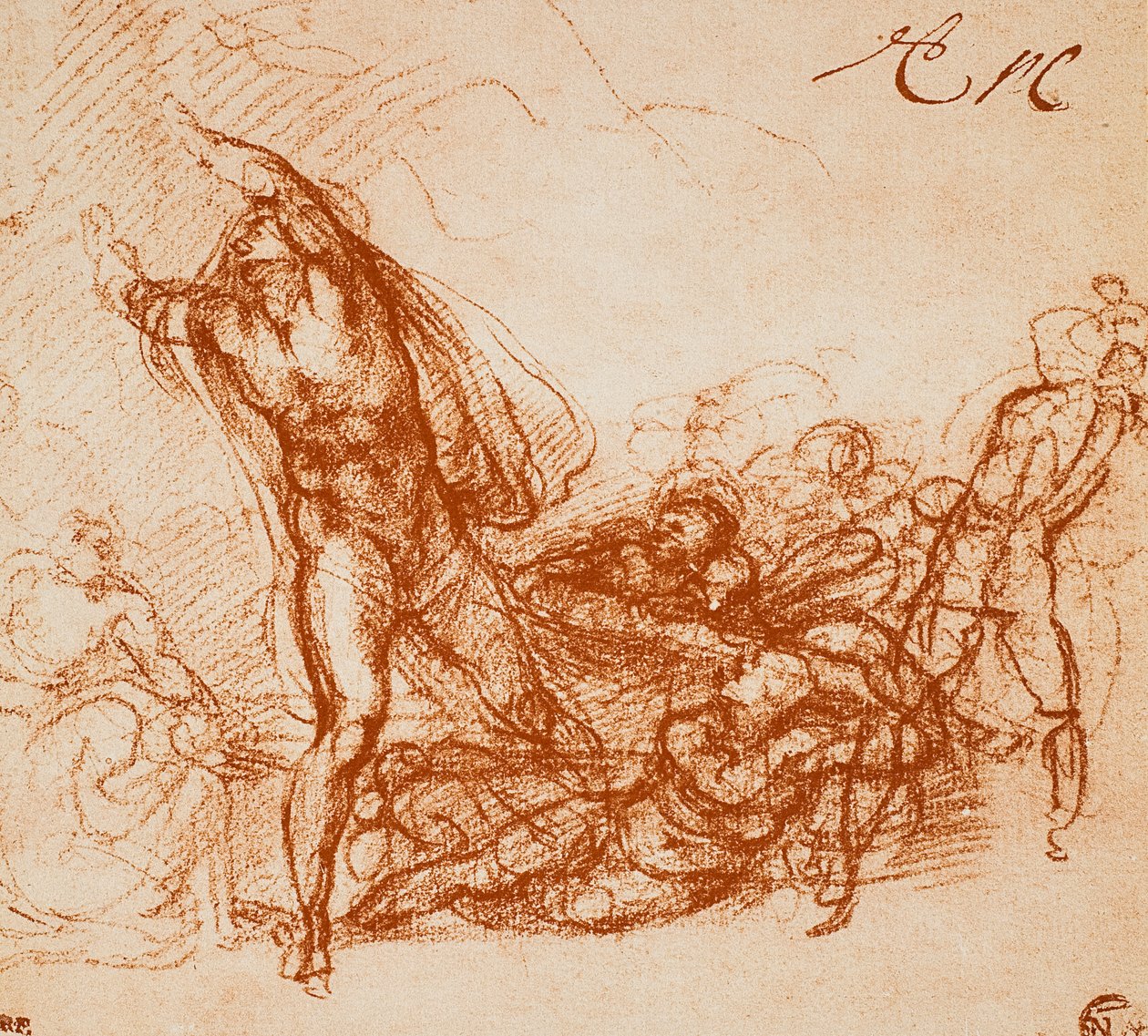 Studie for fresken til Paolina-kapellet; tegning av Michelangelo. Louvre, Paris av Michelangelo Buonarroti