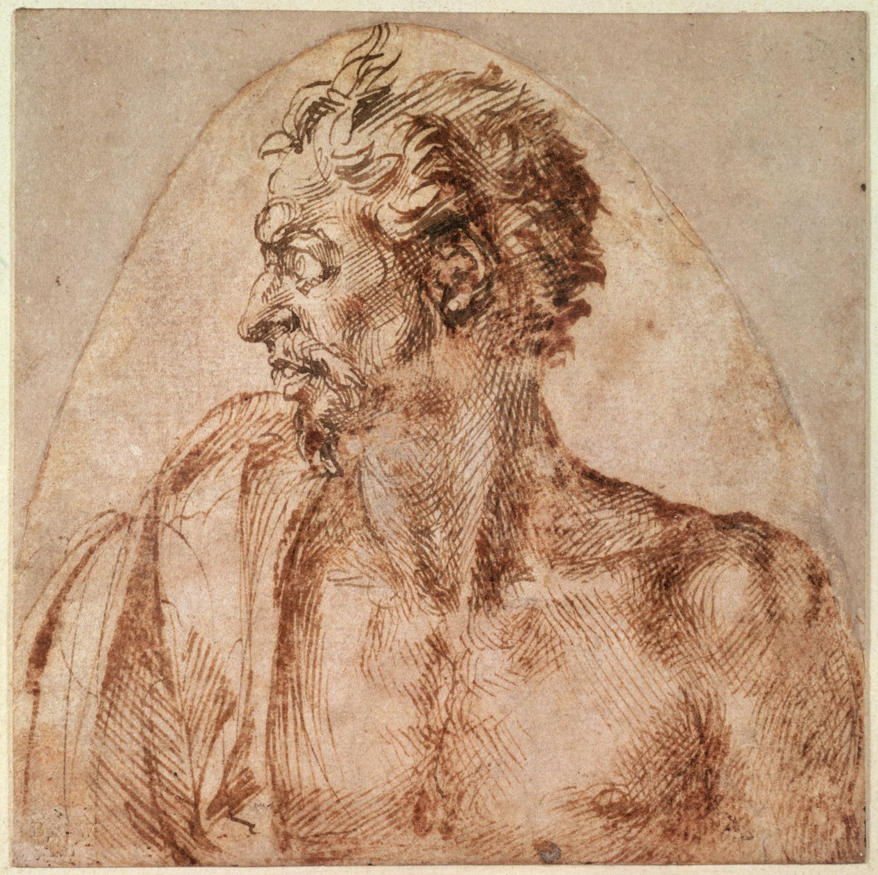 Studie av hode og skuldre (blekk på papir) av Michelangelo Buonarroti