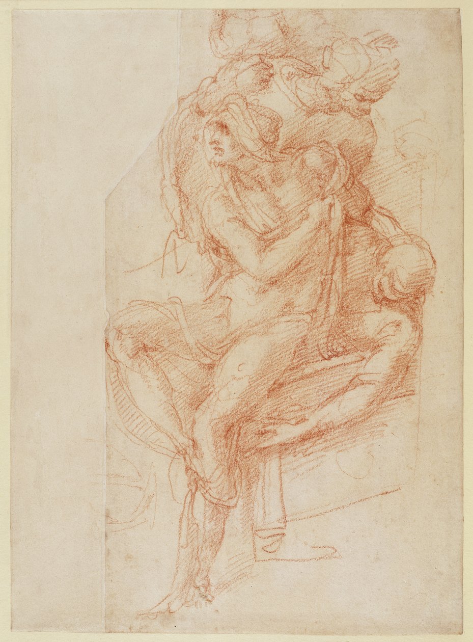 Studie av Lasarus og to ledsagerfigur (rødt kritt på papir) av Michelangelo Buonarroti