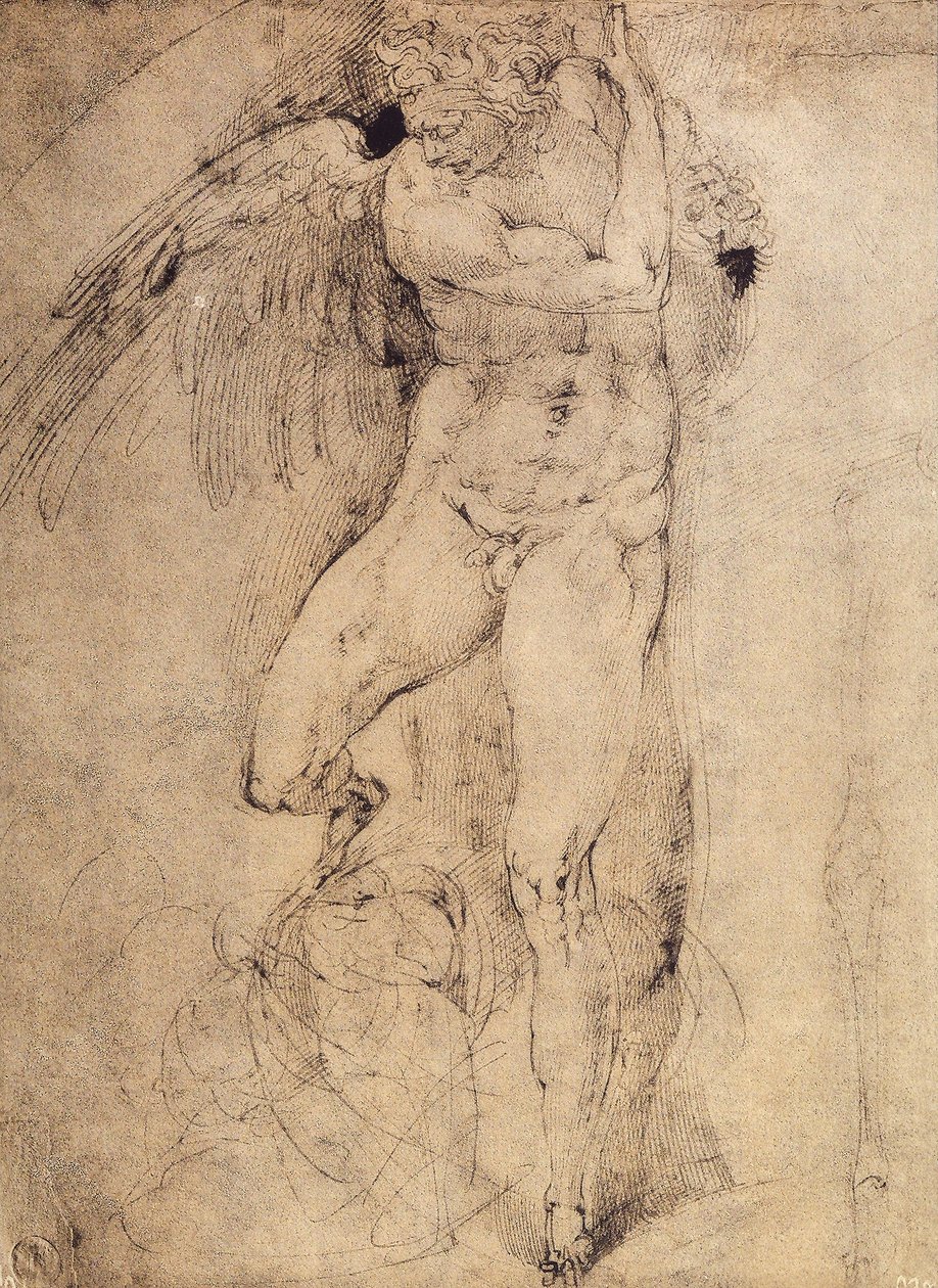 Studie av en engel for den siste dommen: tegning av Michelangelo. Casa Buonarroti, Firenze av Michelangelo Buonarroti