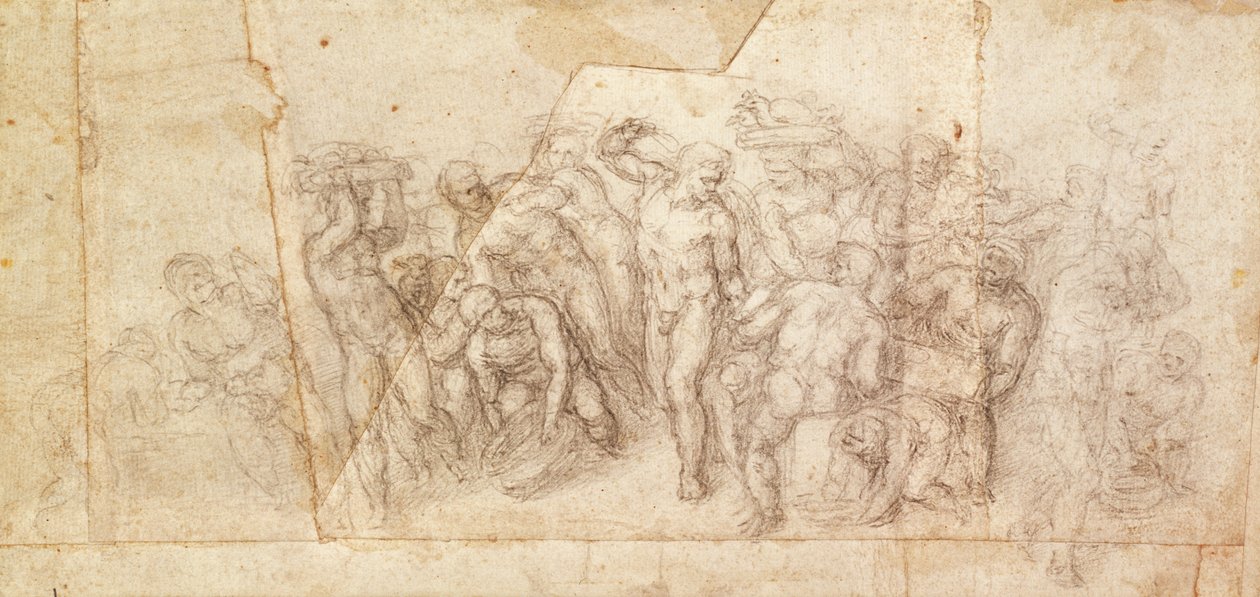 Studie av figurer for en narrativ scene (kull på papir) (recto) av Michelangelo Buonarroti